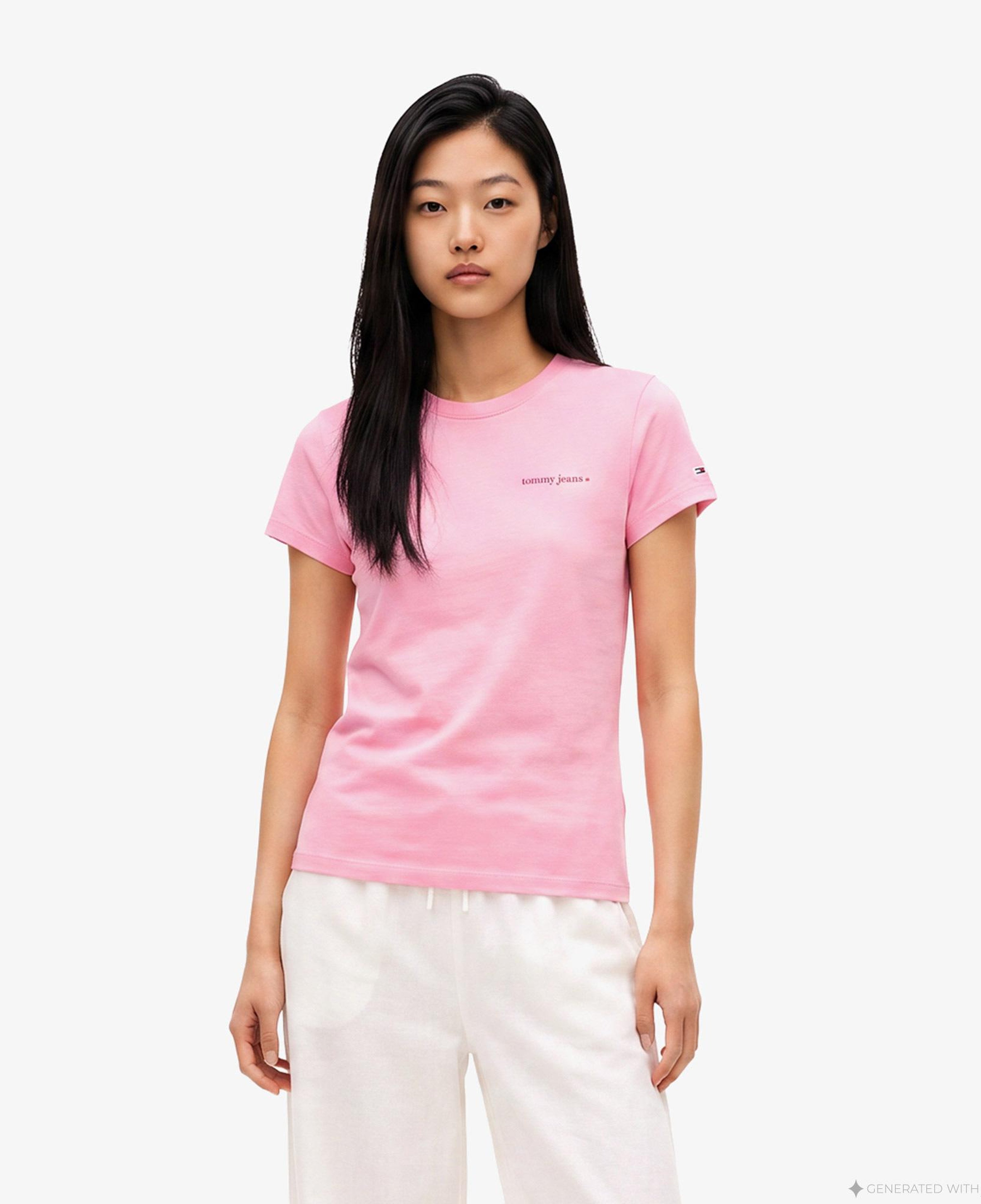 Tommy Hilfiger Slim Essential Logo 1 Kadın Pembe T-Shirt