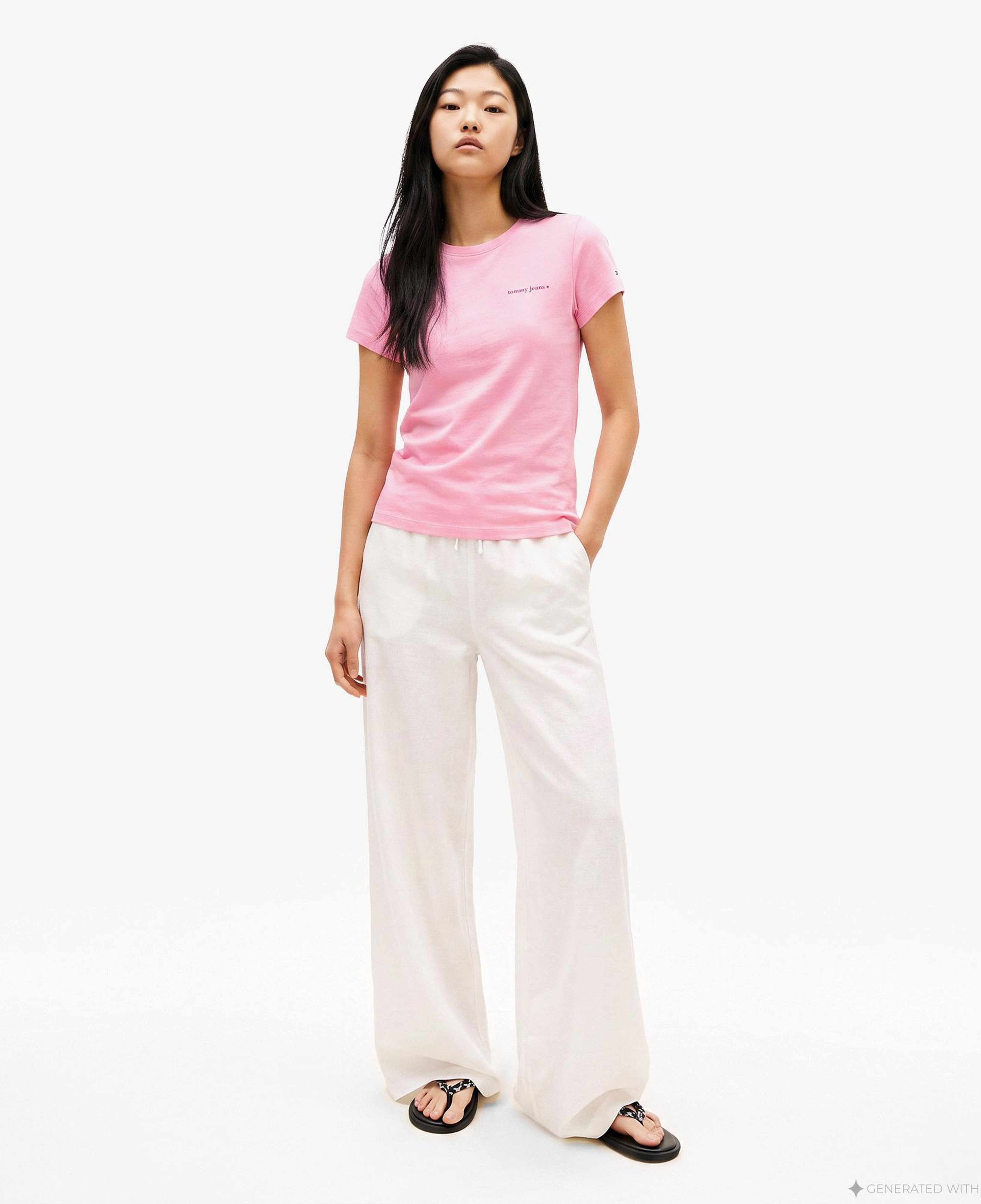 Tommy Hilfiger Slim Essential Logo 1 Kadın Pembe T-Shirt