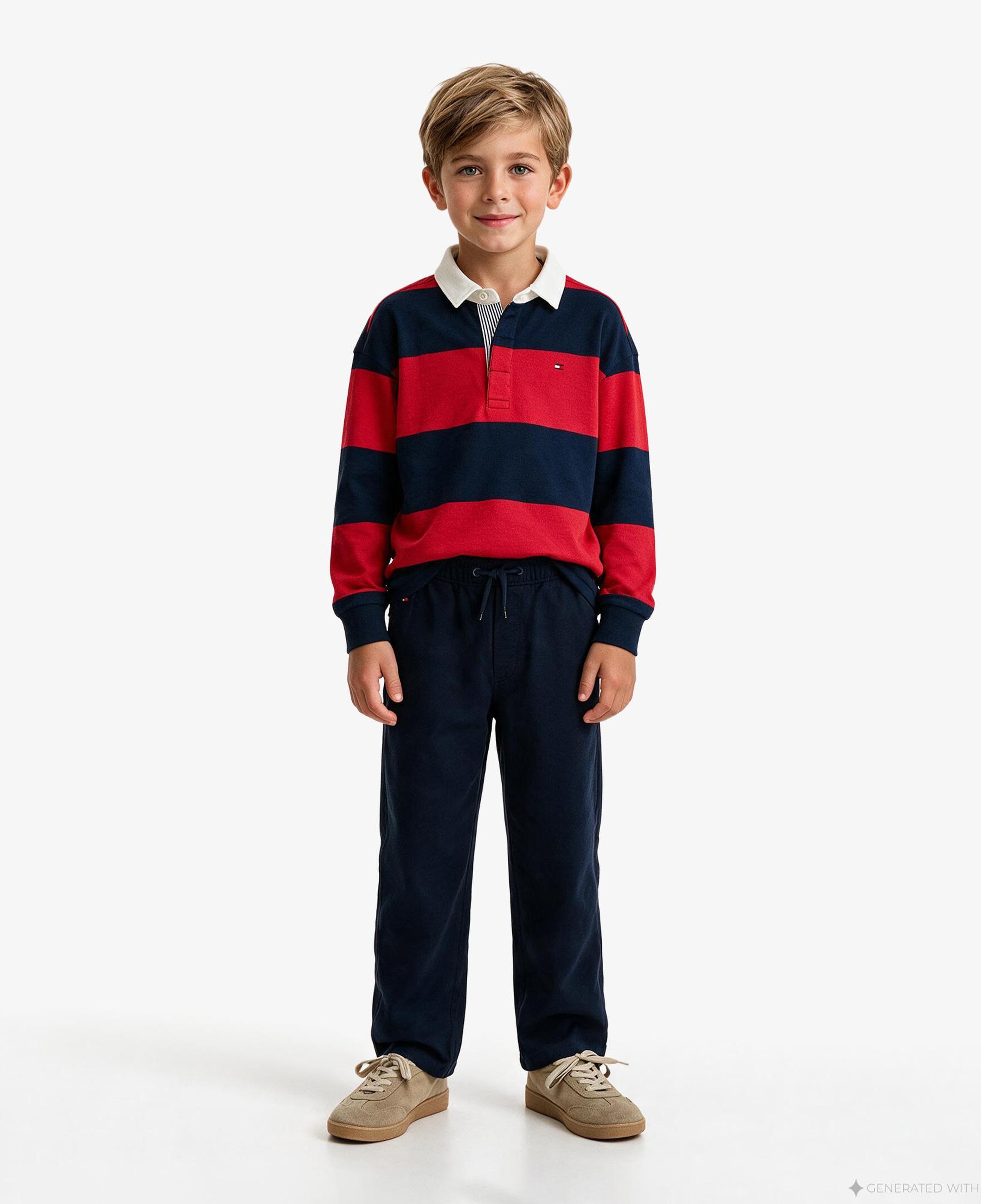 Tommy Hilfiger Slub Rugby Stripe Çocuk Kırmızı Polo