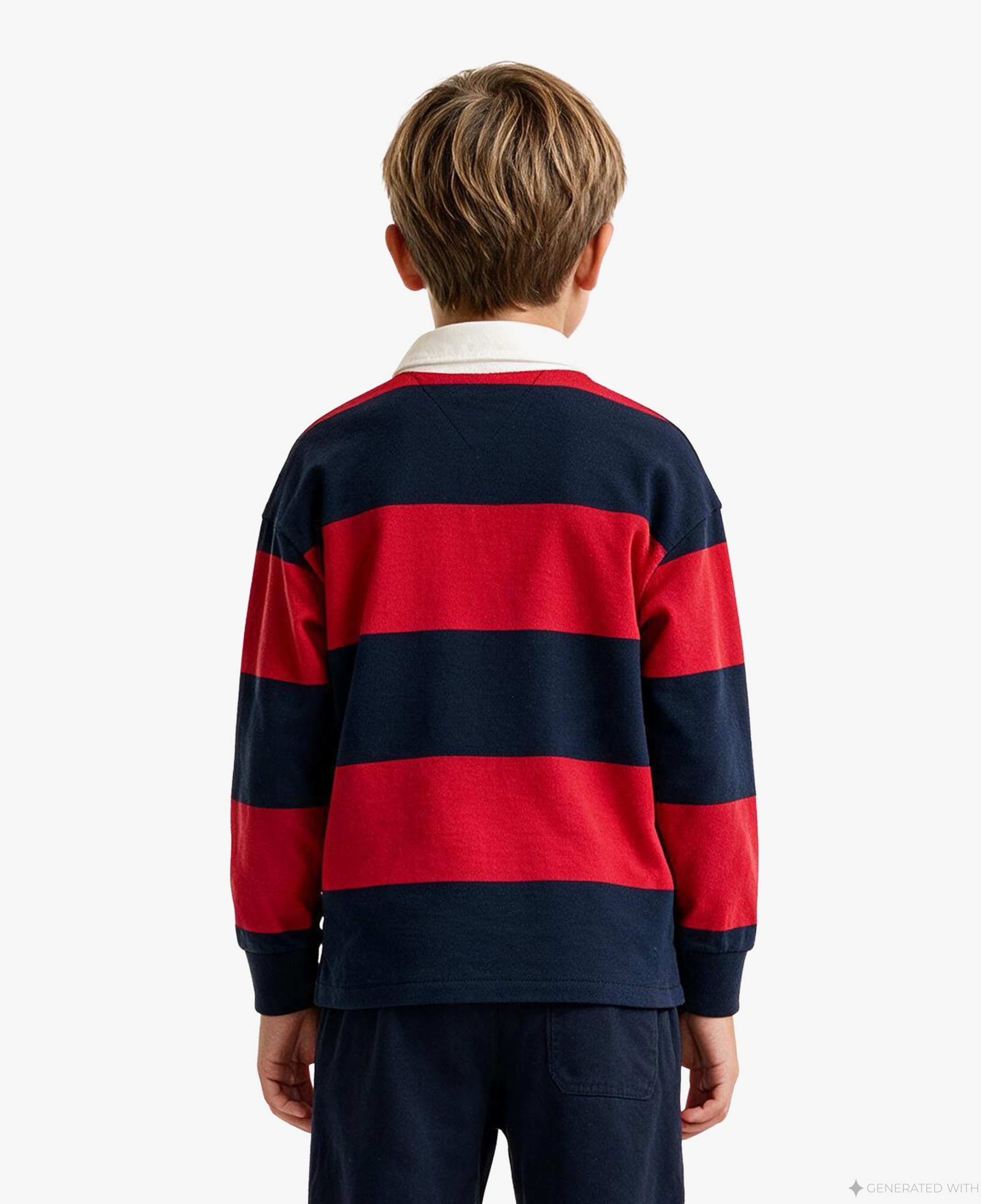 Tommy Hilfiger Slub Rugby Stripe Çocuk Kırmızı Polo