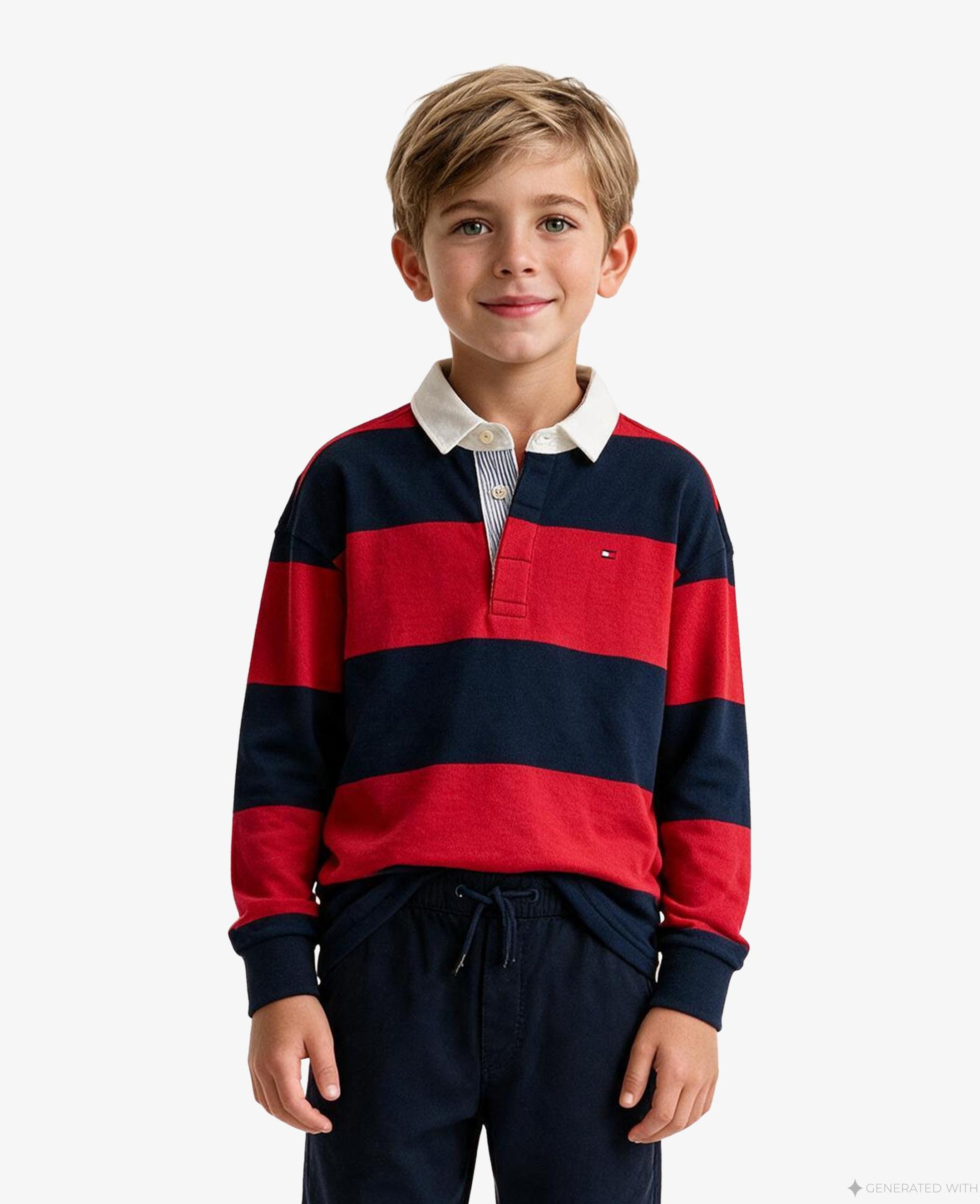 Tommy Hilfiger Slub Rugby Stripe Çocuk Kırmızı Polo