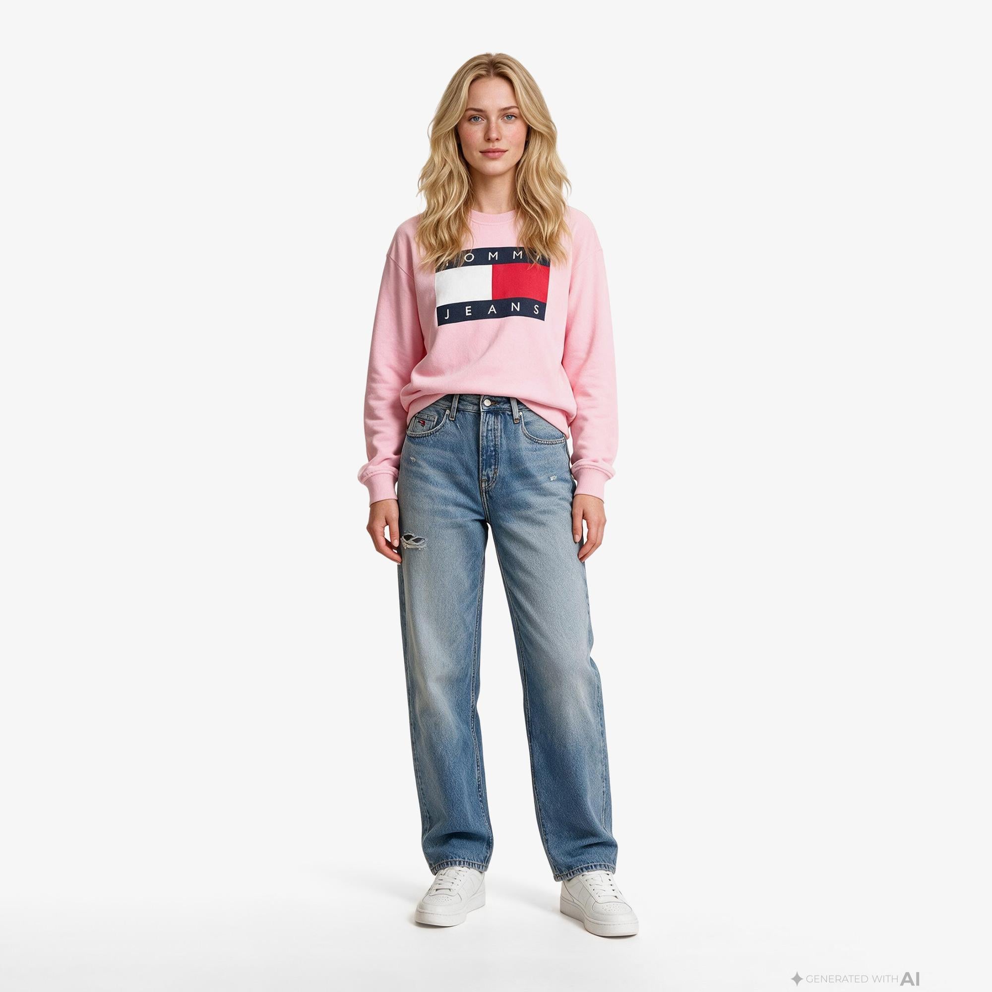 Tommy Hilfiger Flag Crew Kadın Pembe Sweatshirt