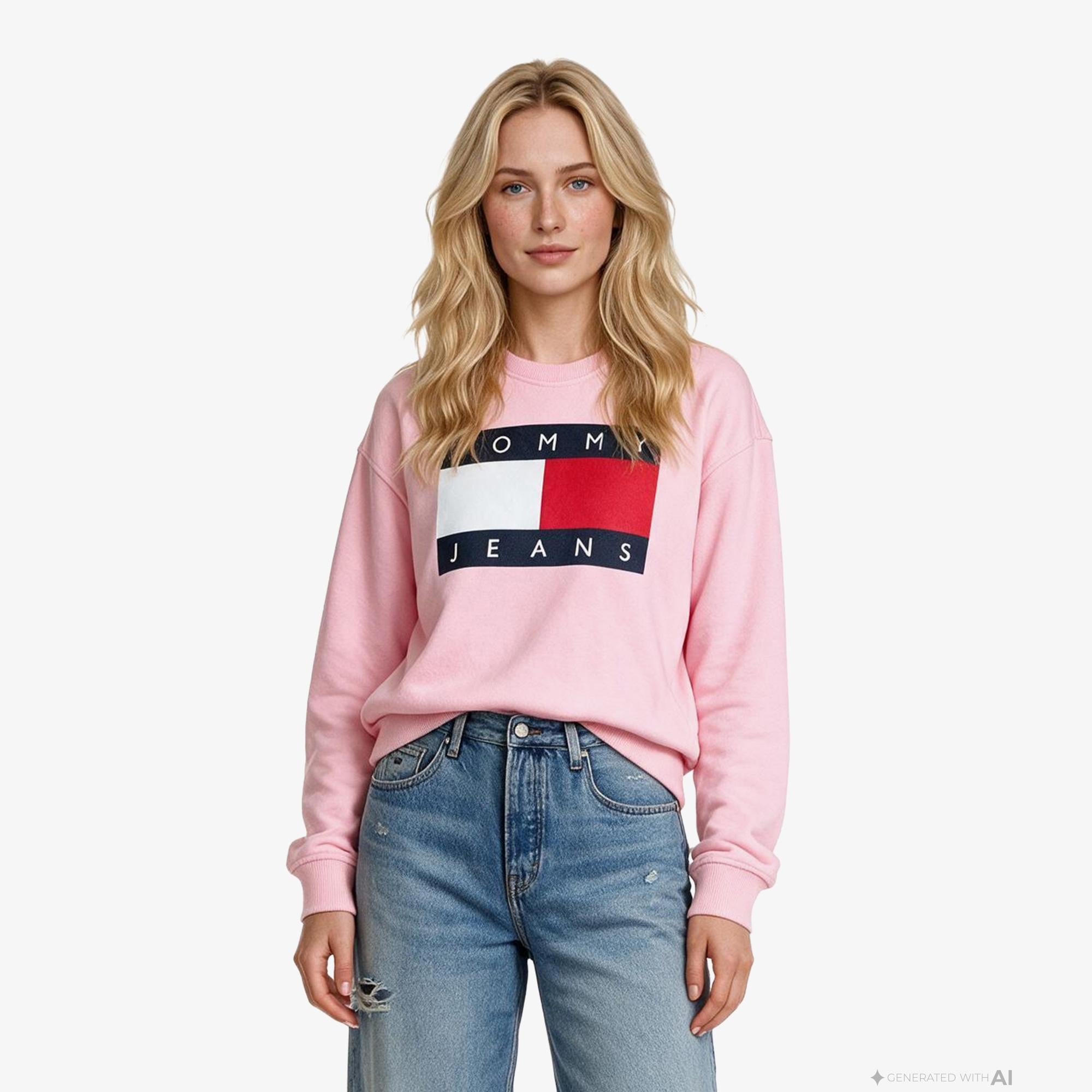 Tommy Hilfiger Flag Crew Kadın Pembe Sweatshirt