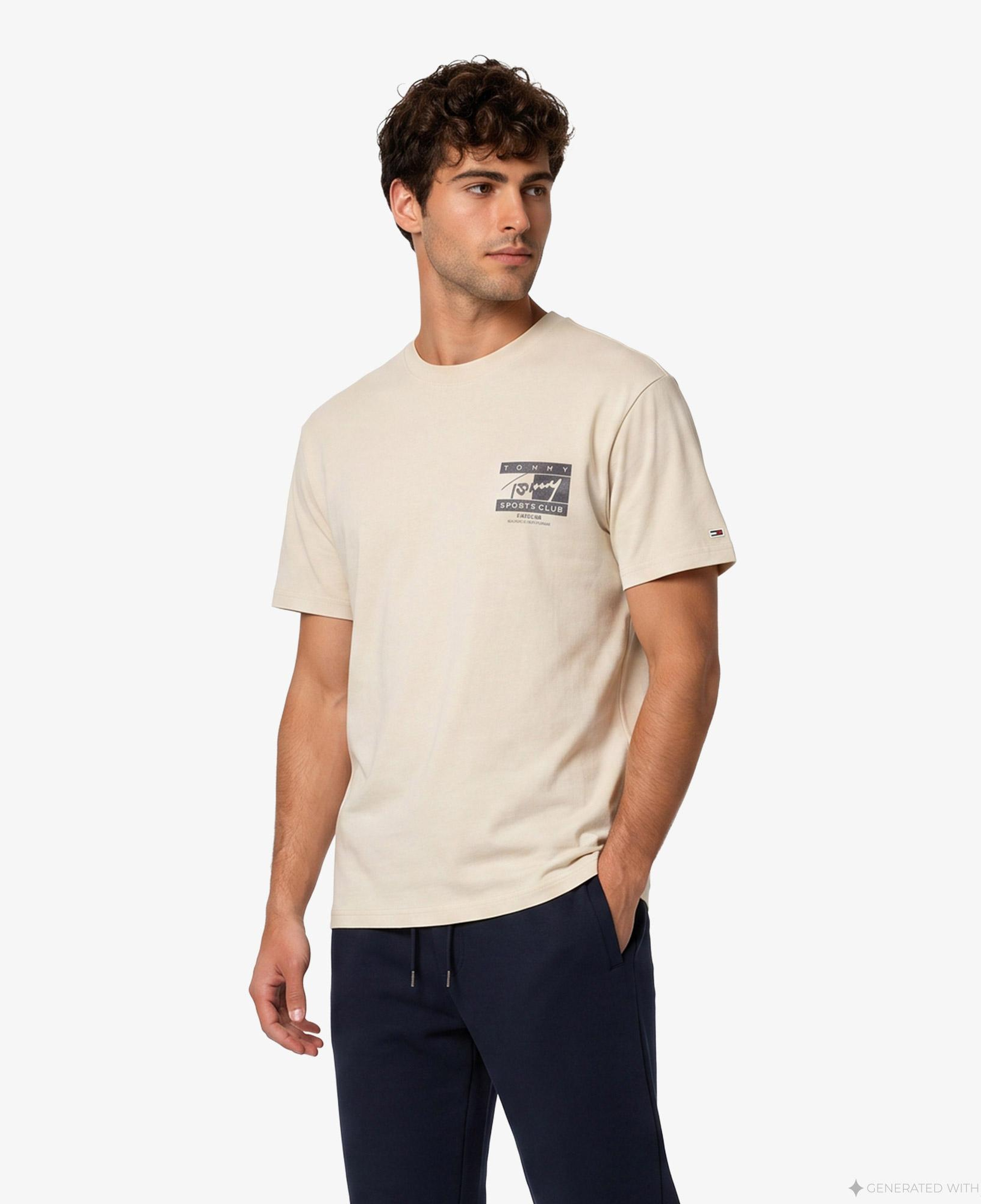 Tommy Hilfiger Sign Flag Erkek Bej T-Shirt