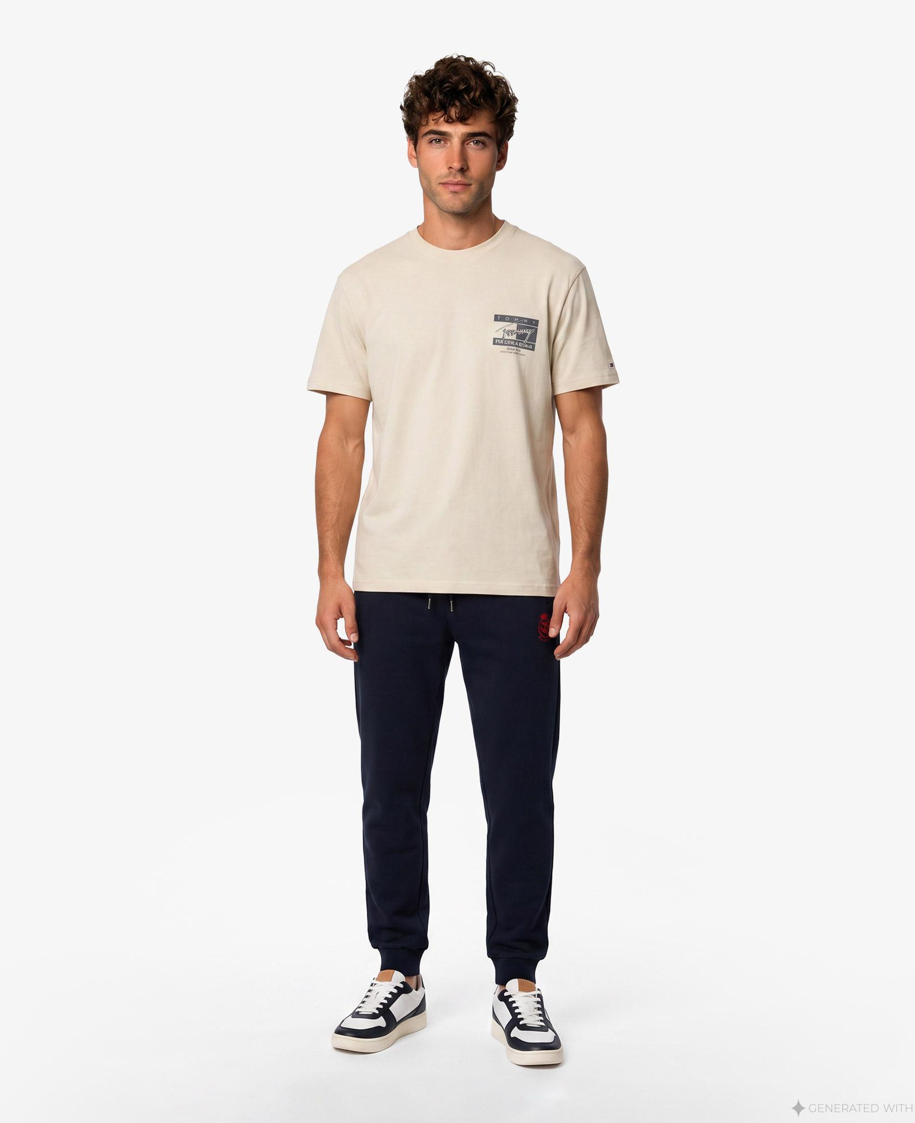 Tommy Hilfiger Sign Flag Erkek Bej T-Shirt