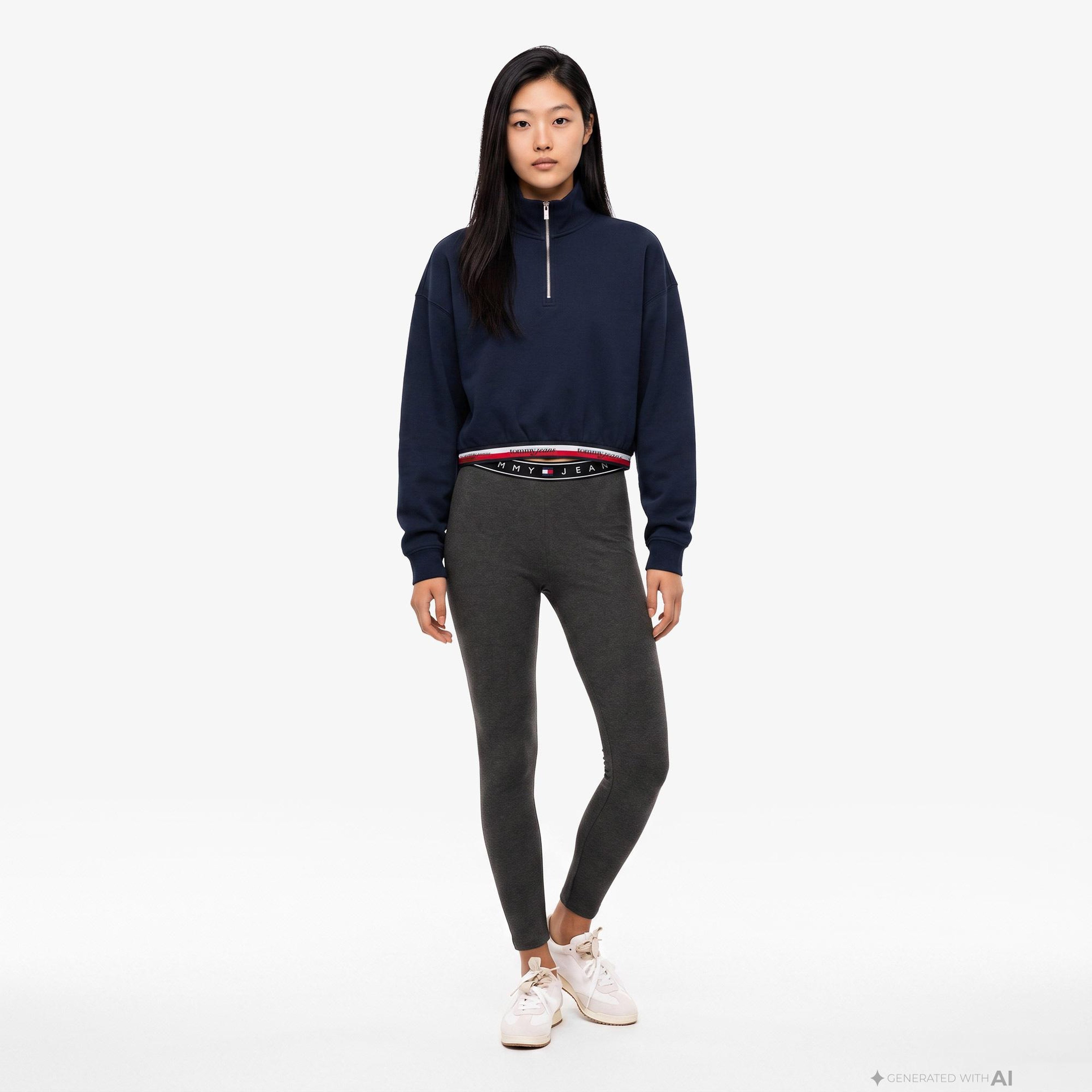 Tommy Hilfiger 1/4 Zip Tape Kadın Lacivert Sweatshirt