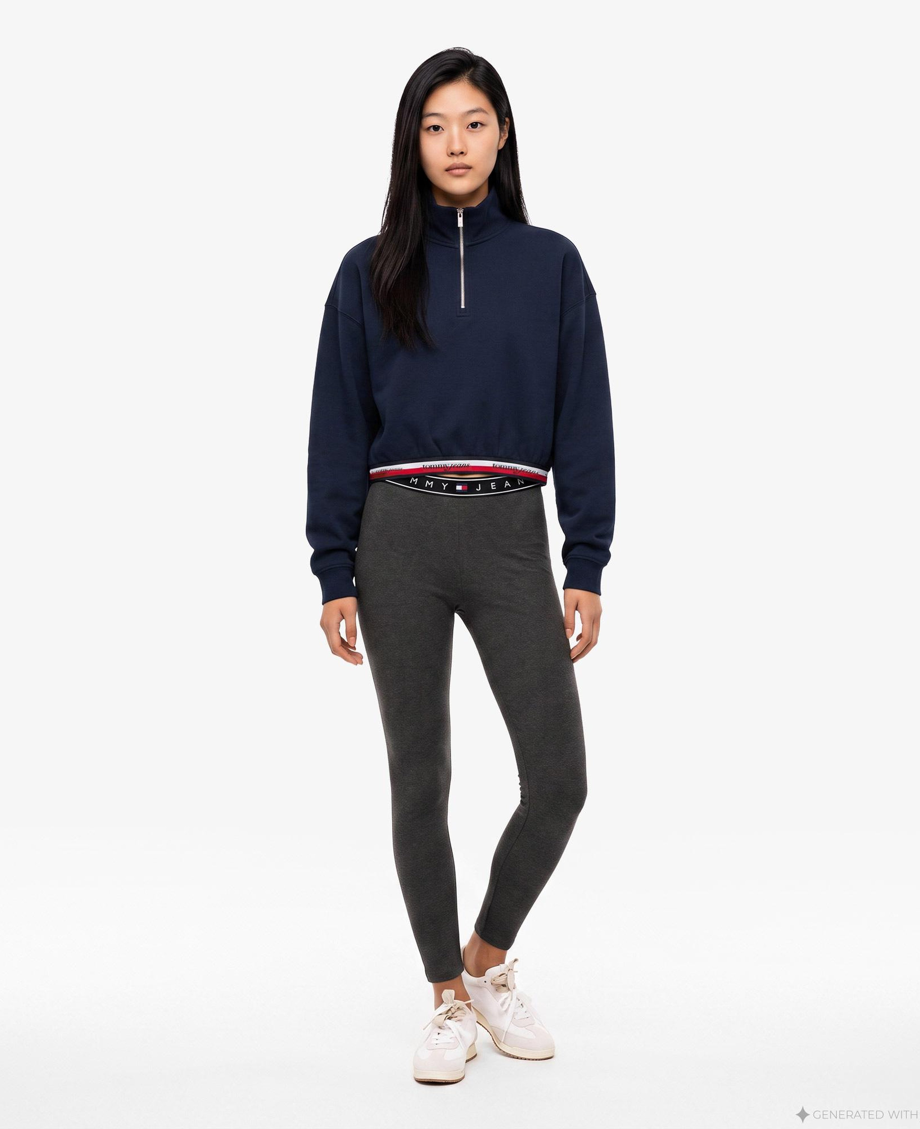 Tommy Hilfiger 1/4 Zip Tape Kadın Lacivert Sweatshirt