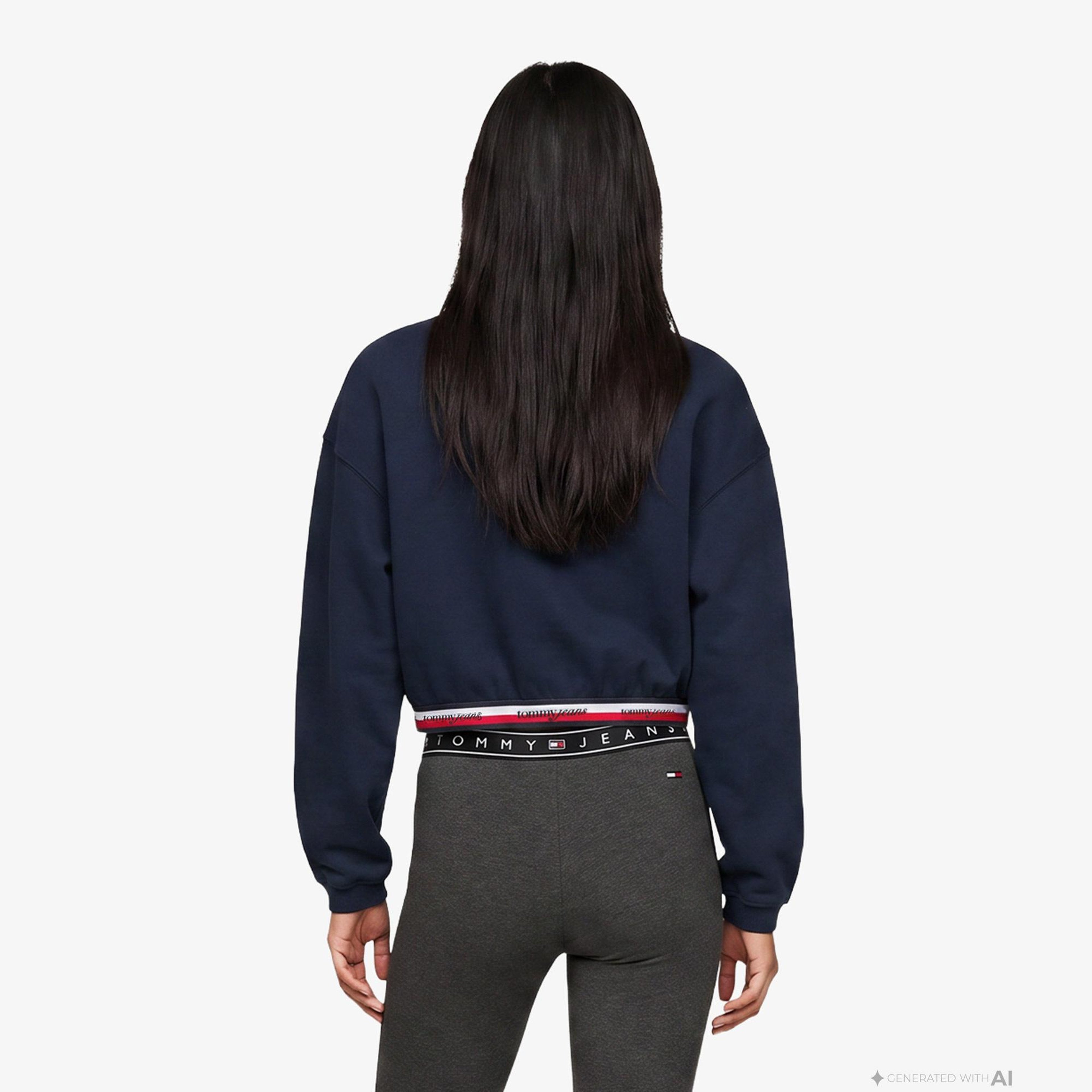 Tommy Hilfiger 1/4 Zip Tape Kadın Lacivert Sweatshirt