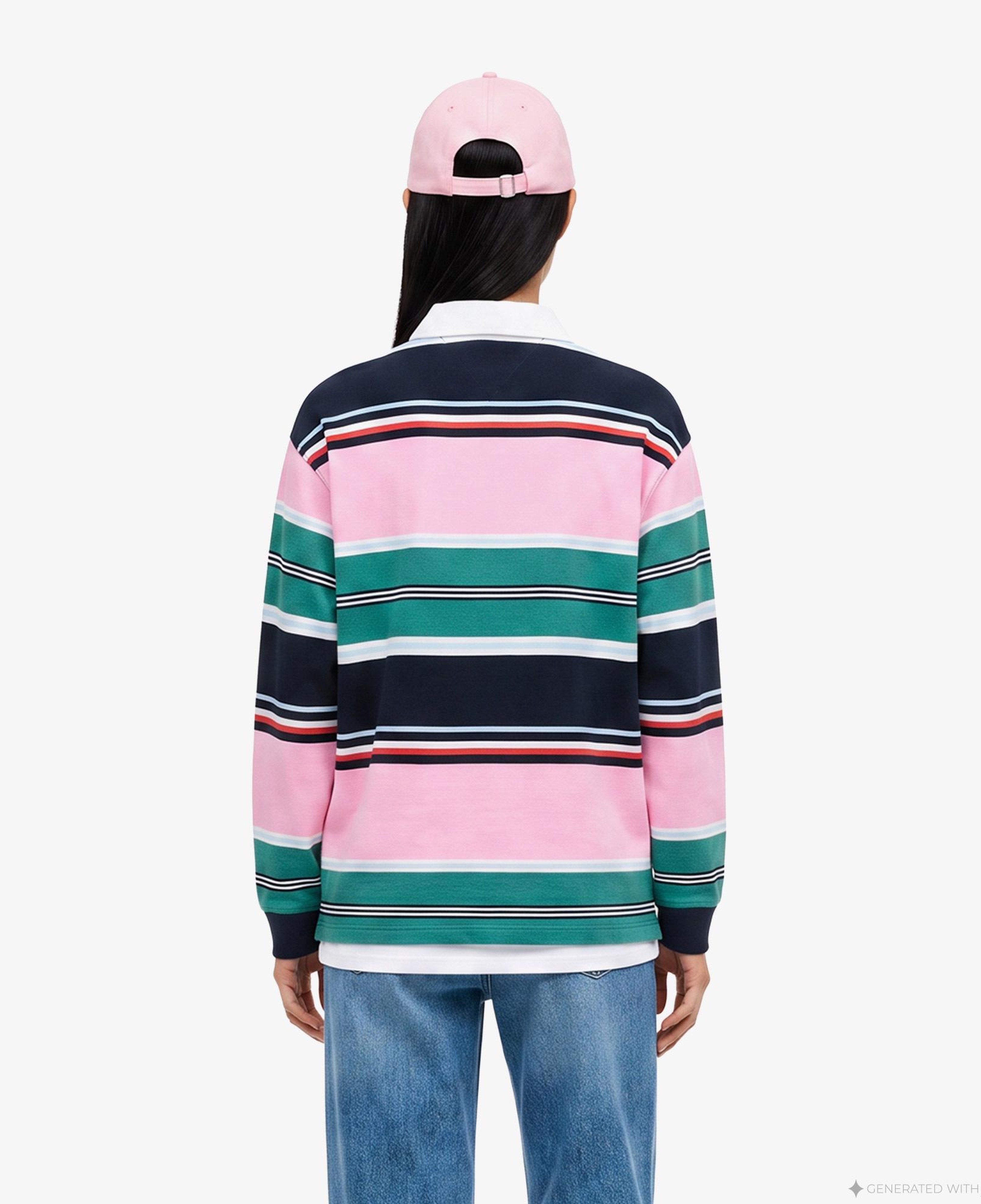Tommy Hilfiger Multi Stripe Rugby Kadın Pembe Sweatshirt