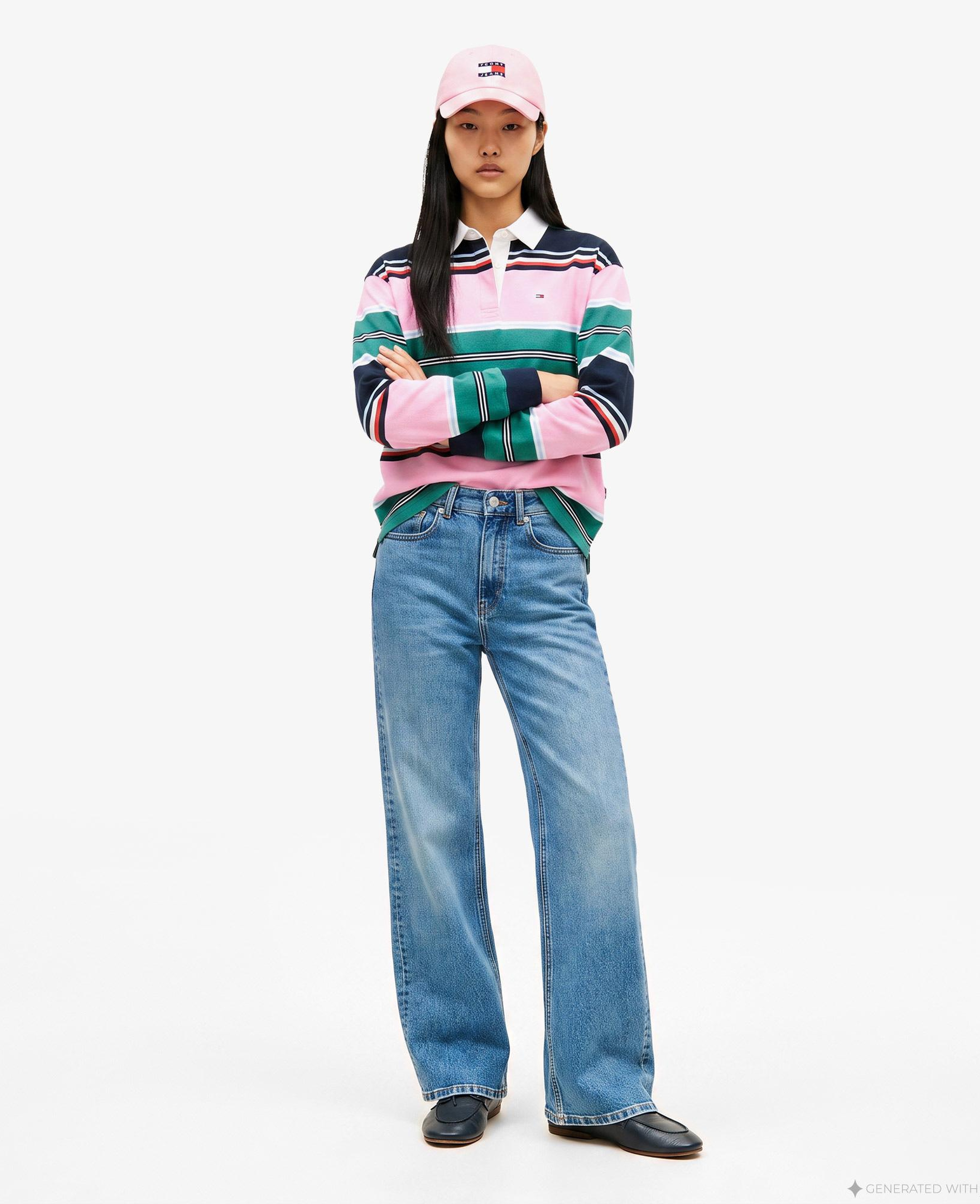 Tommy Hilfiger Multi Stripe Rugby Kadın Pembe Sweatshirt