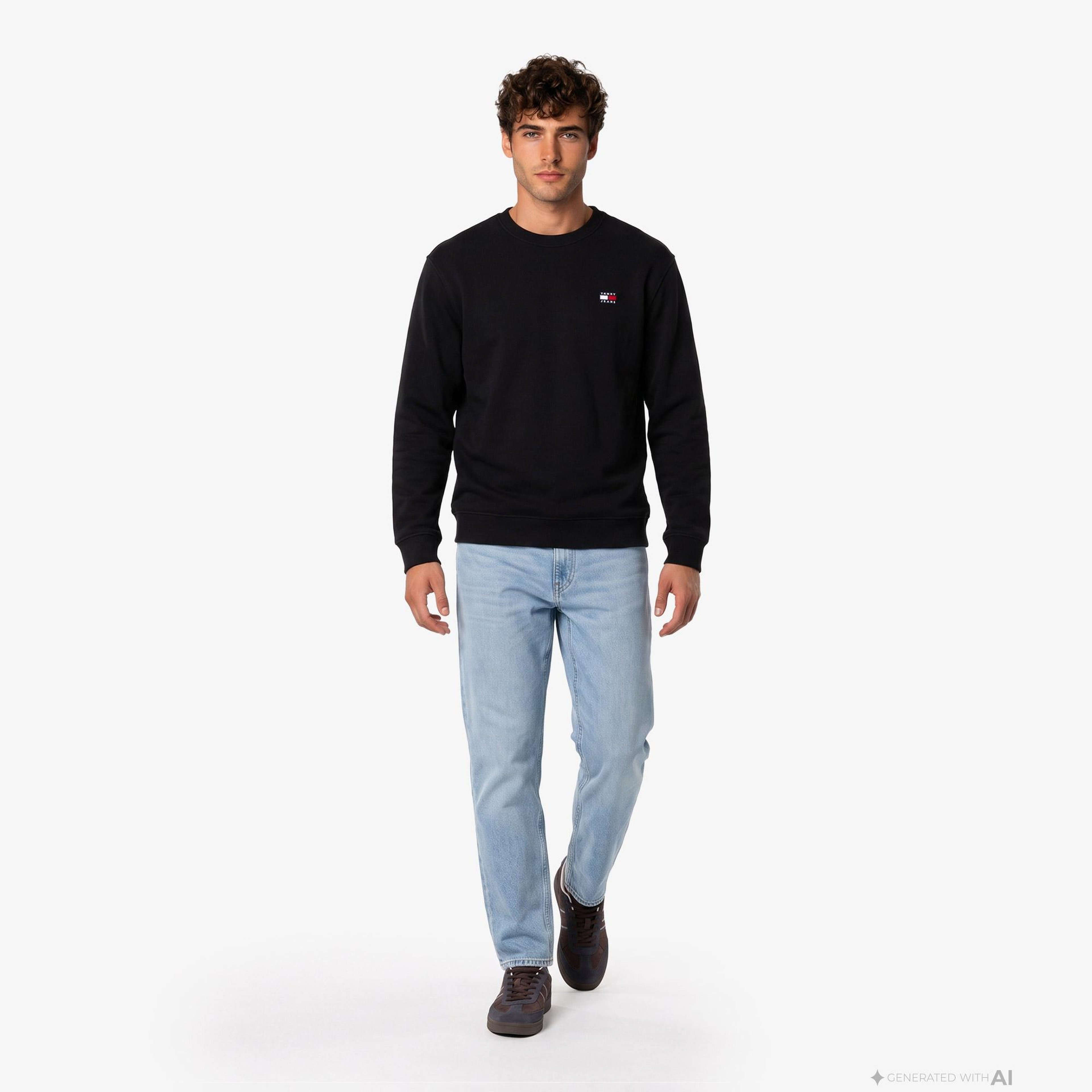 Tommy Hilfiger Badge Crew Erkek Siyah Sweatshirt