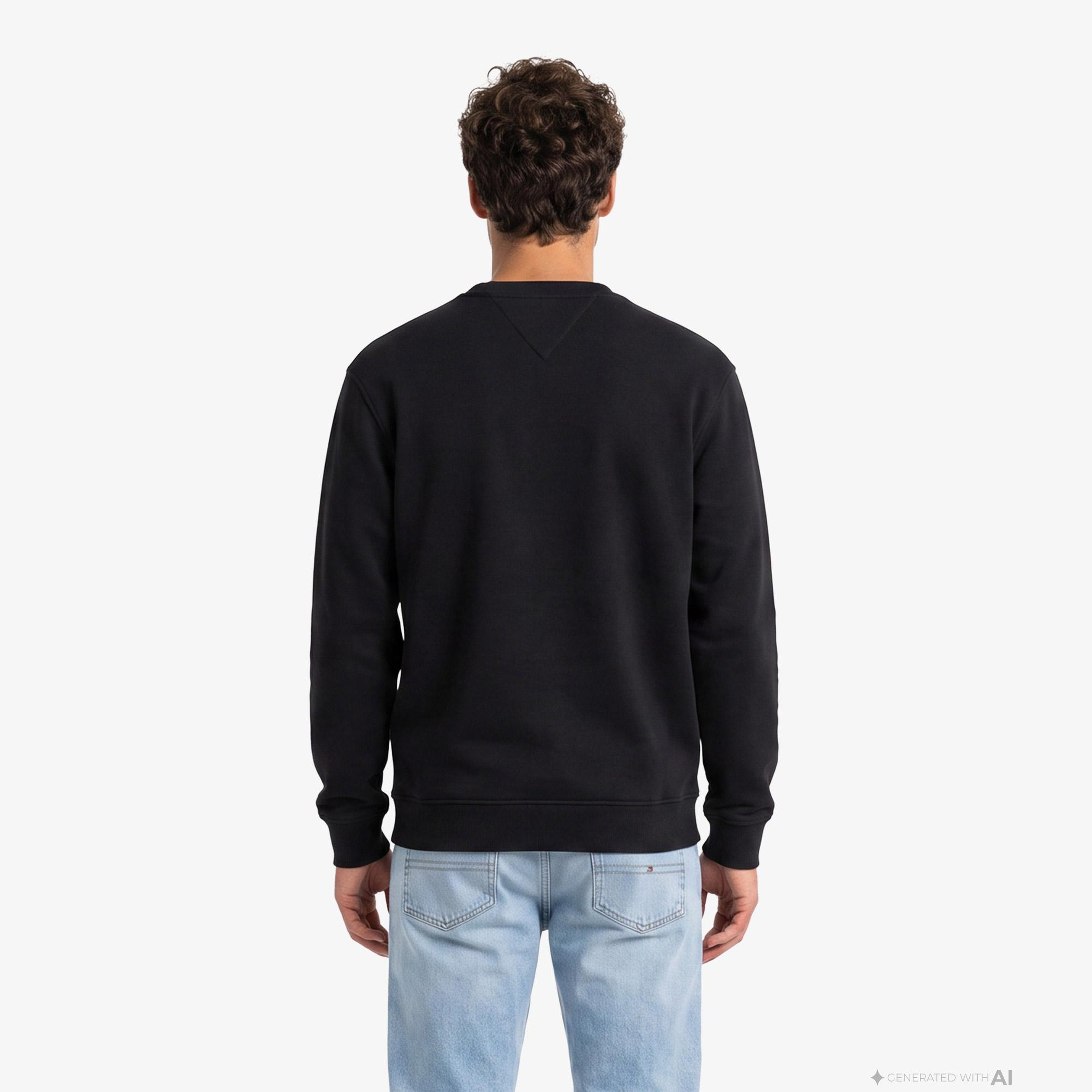 Tommy Hilfiger Badge Crew Erkek Siyah Sweatshirt