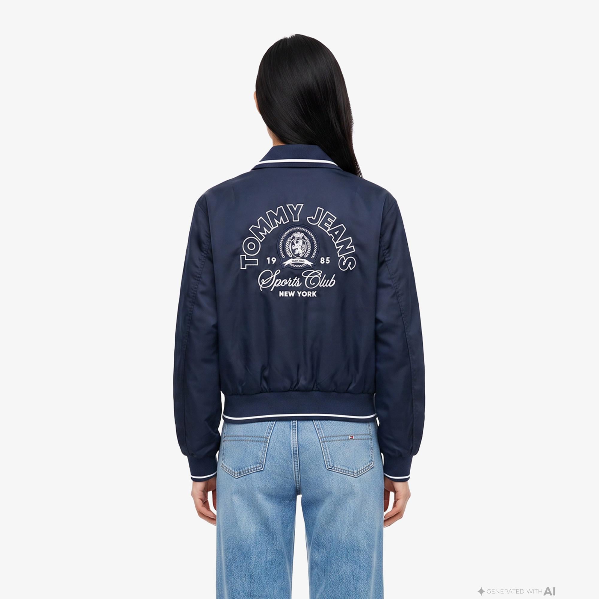 Tommy Hilfiger Collar Satin Varsity Kadın Lacivert Ceket