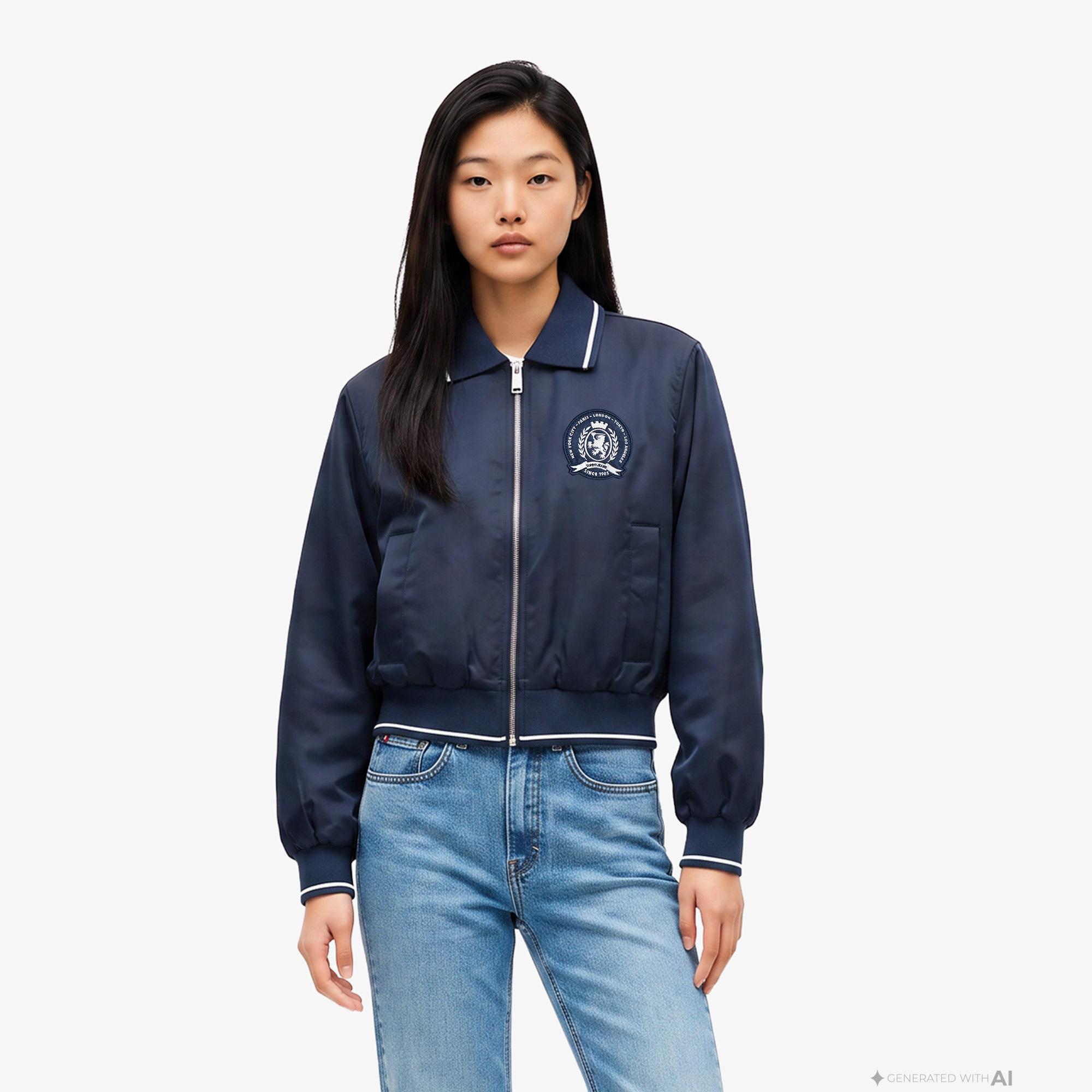 Tommy Hilfiger Collar Satin Varsity Kadın Lacivert Ceket
