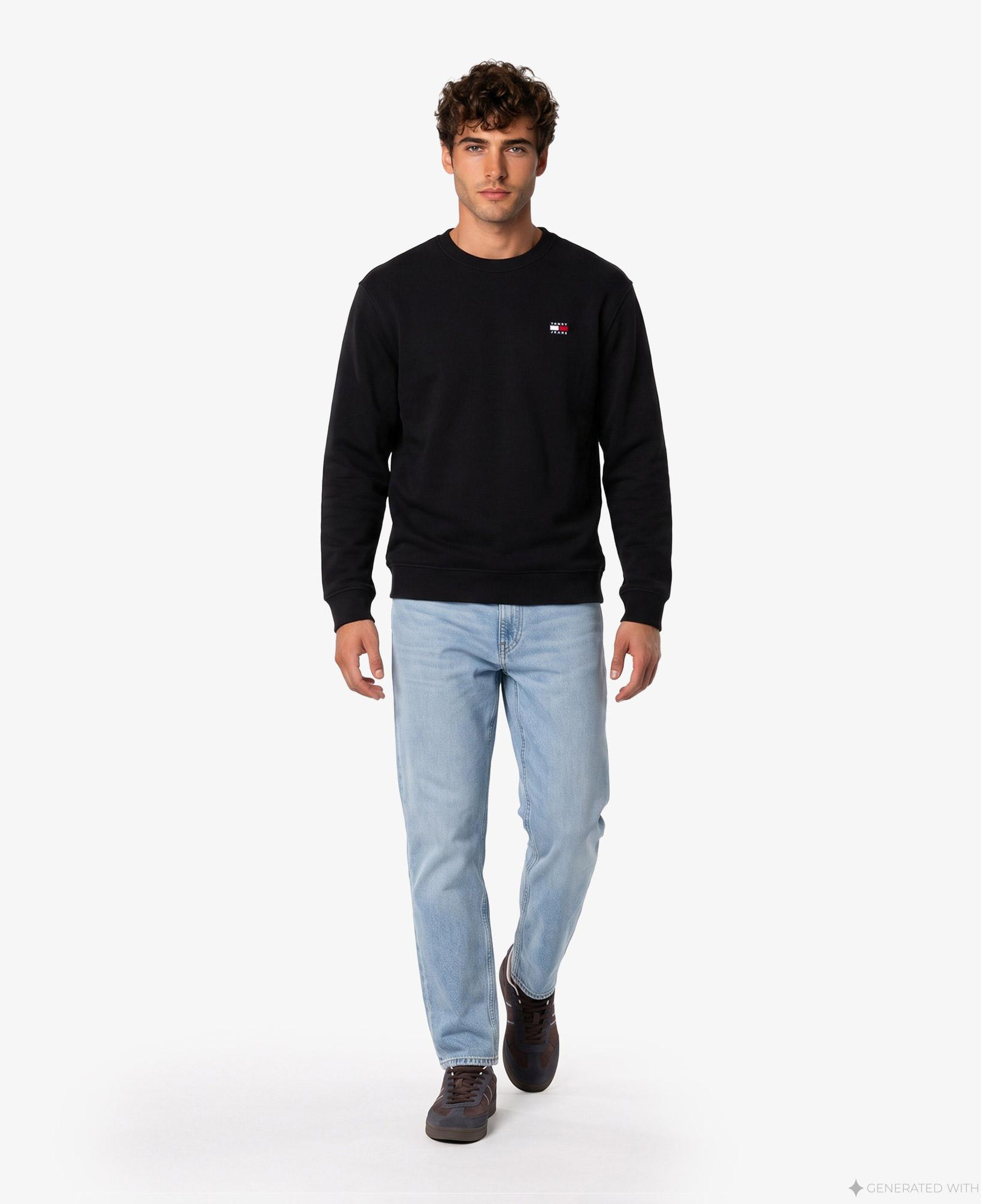 Tommy Hilfiger Badge Crew Erkek Siyah Sweatshirt