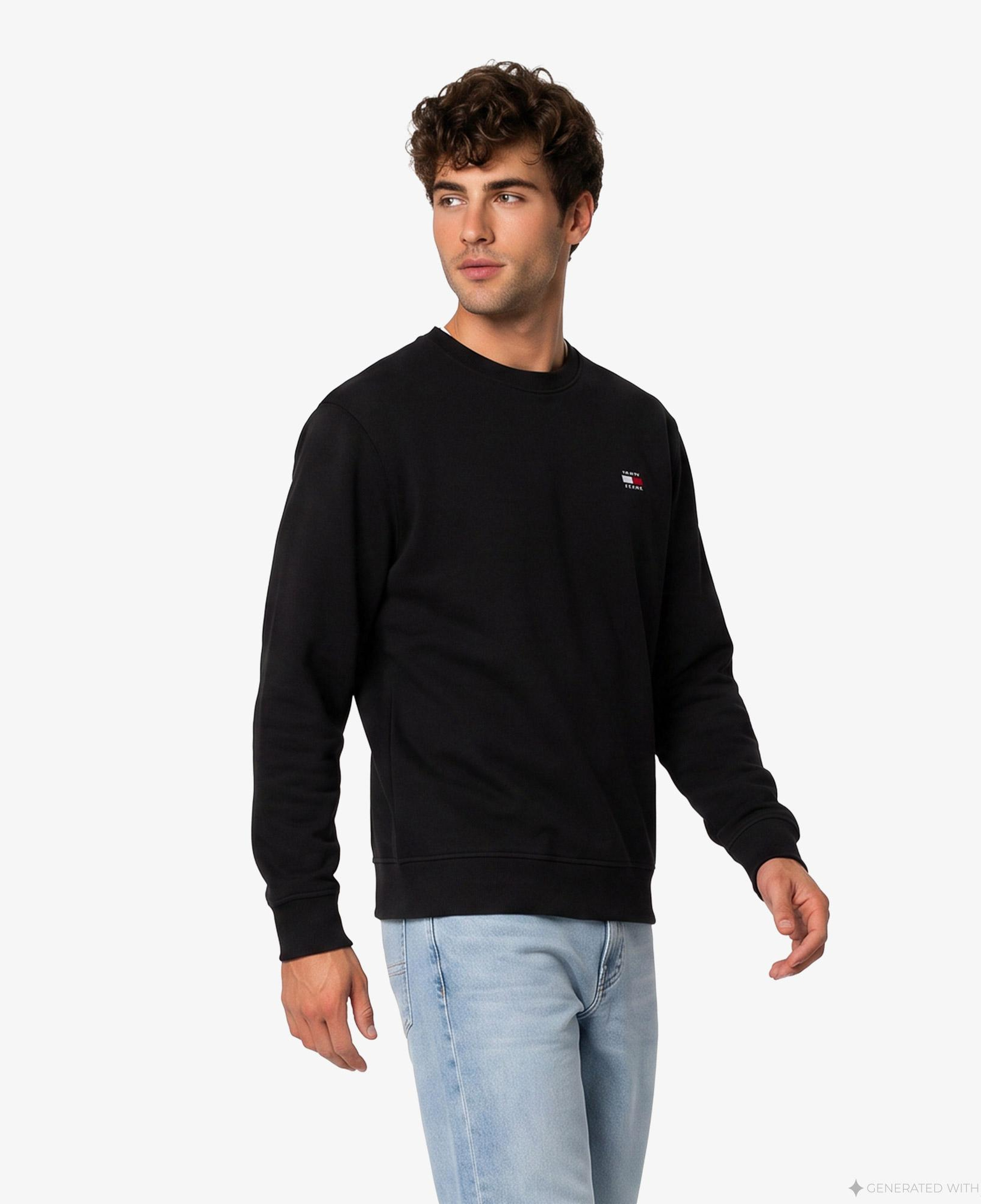 Tommy Hilfiger Badge Crew Erkek Siyah Sweatshirt