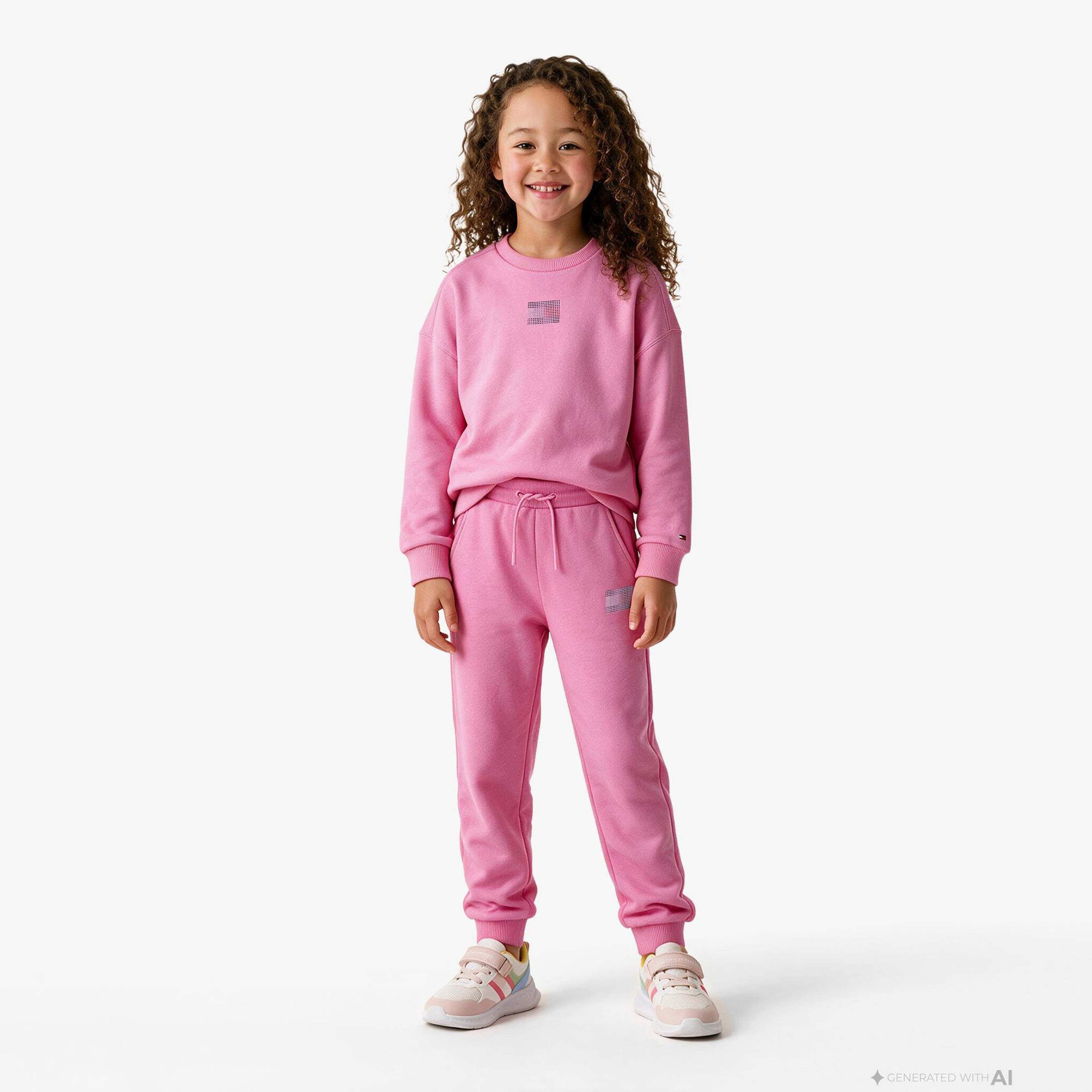 Tommy Hilfiger Rhinestone Crew Neck Çocuk Pembe Sweatshirt