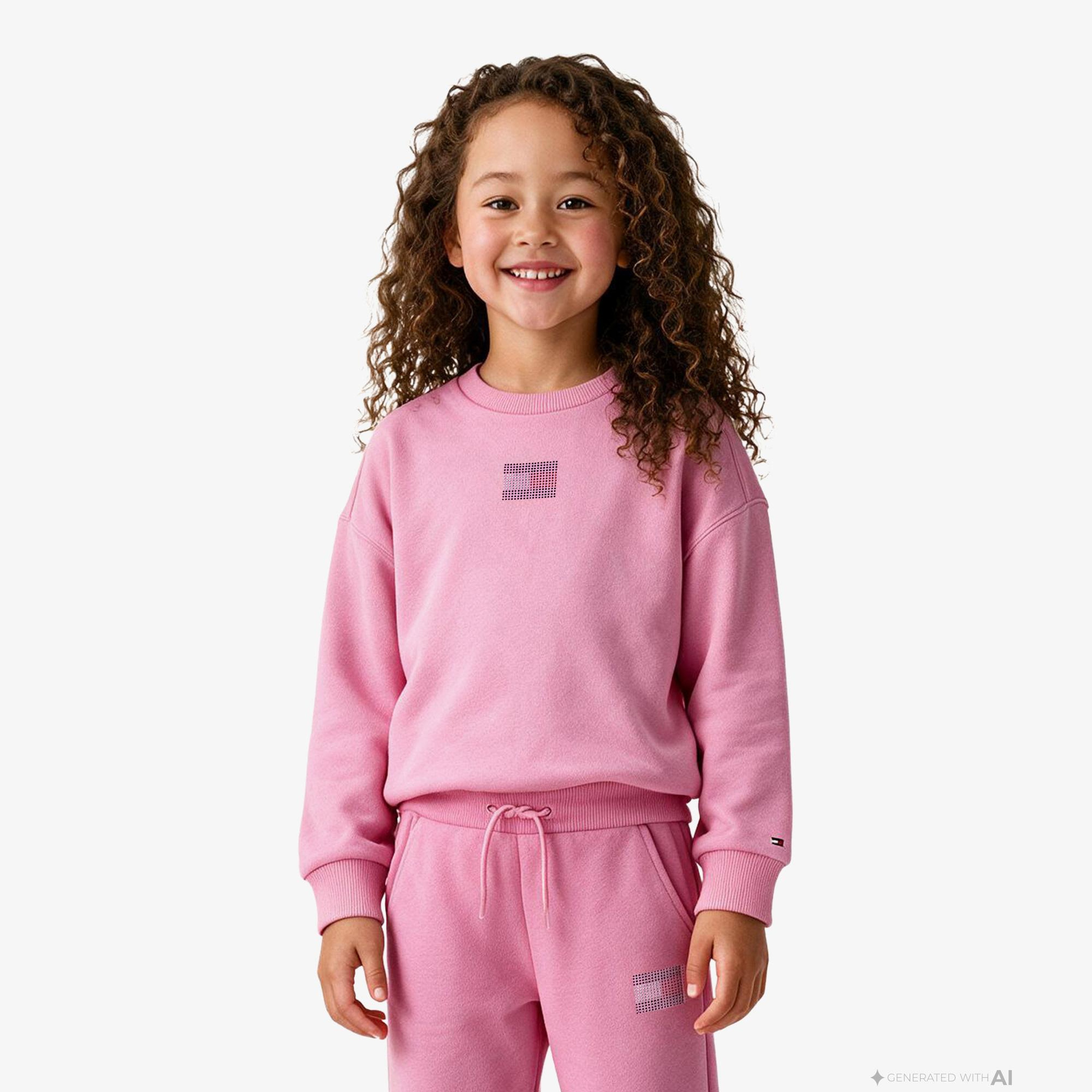 Tommy Hilfiger Rhinestone Crew Neck Çocuk Pembe Sweatshirt
