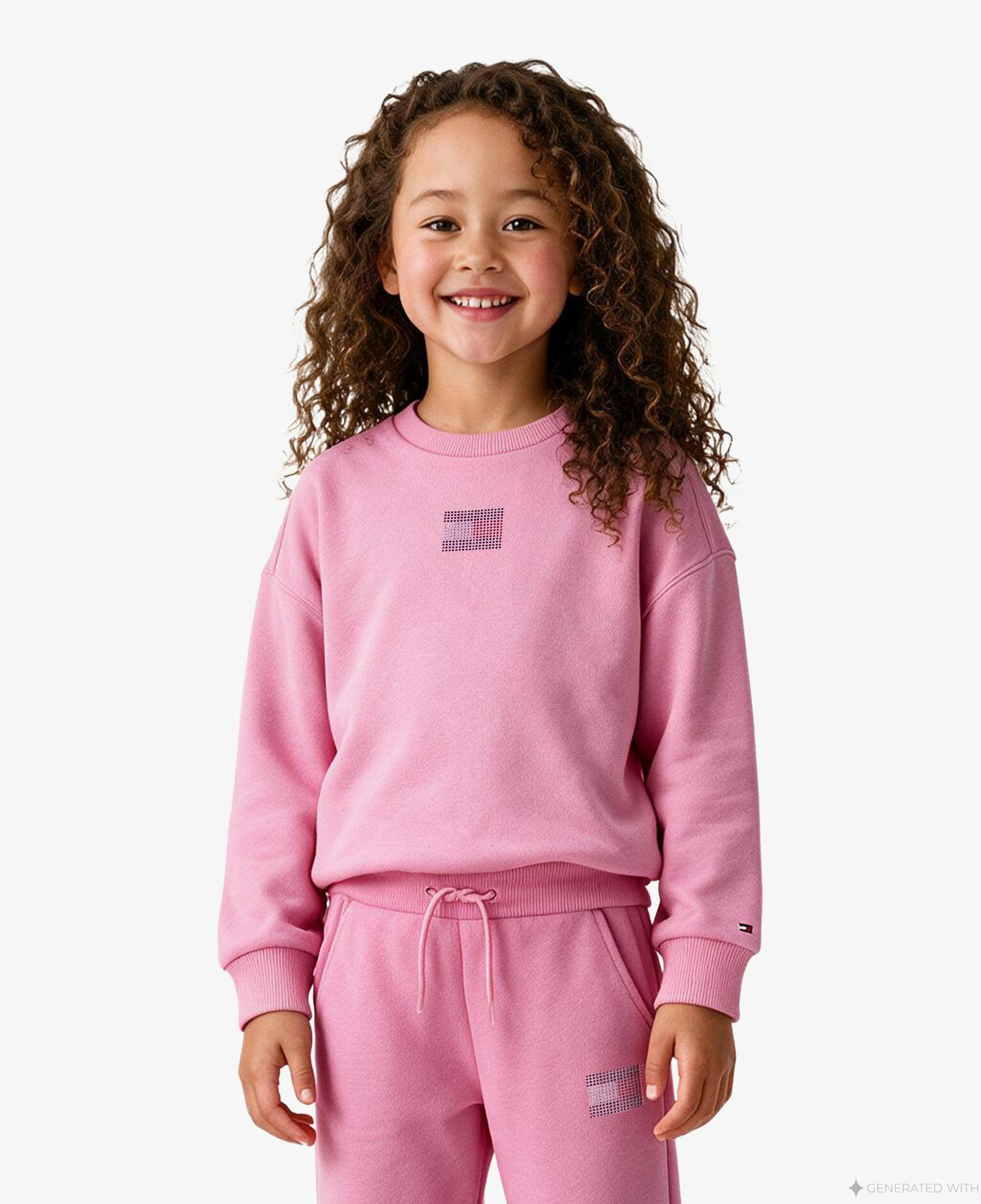 Tommy Hilfiger Rhinestone Crew Neck Çocuk Pembe Sweatshirt