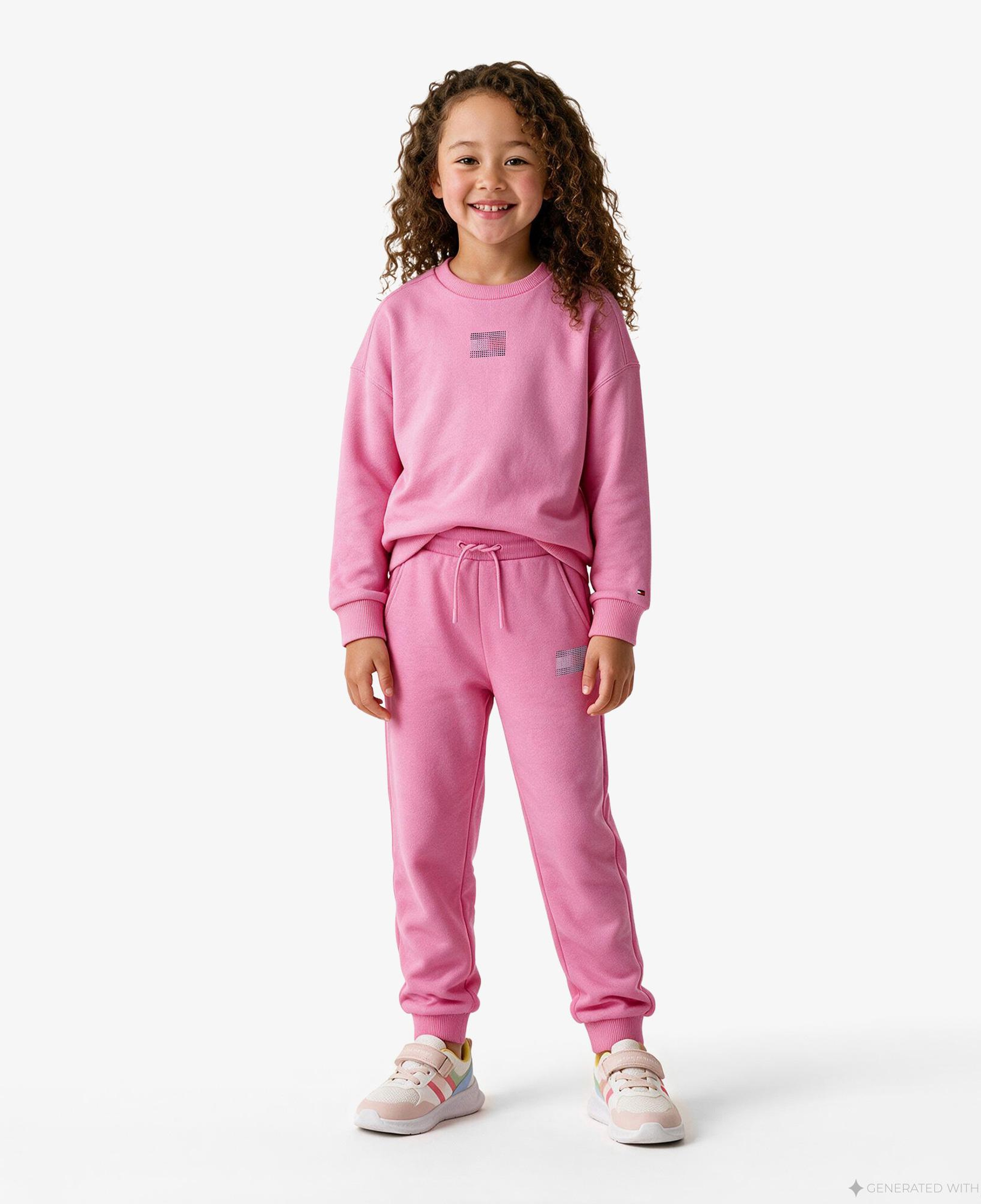 Tommy Hilfiger Rhinestone Crew Neck Çocuk Pembe Sweatshirt