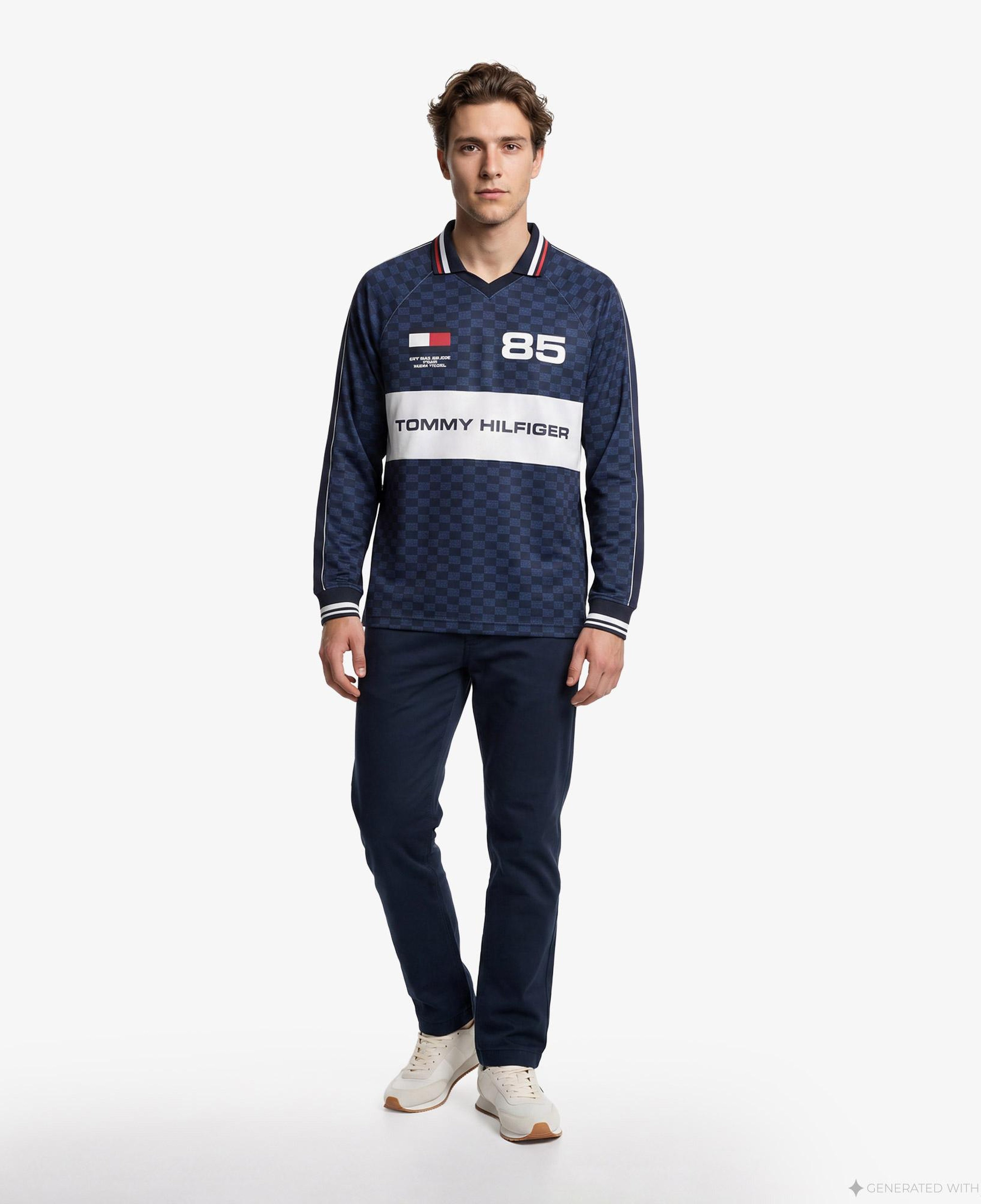 Tommy Hilfiger Countries Pique Printed Rugby Erkek Lacivert Sweatshirt