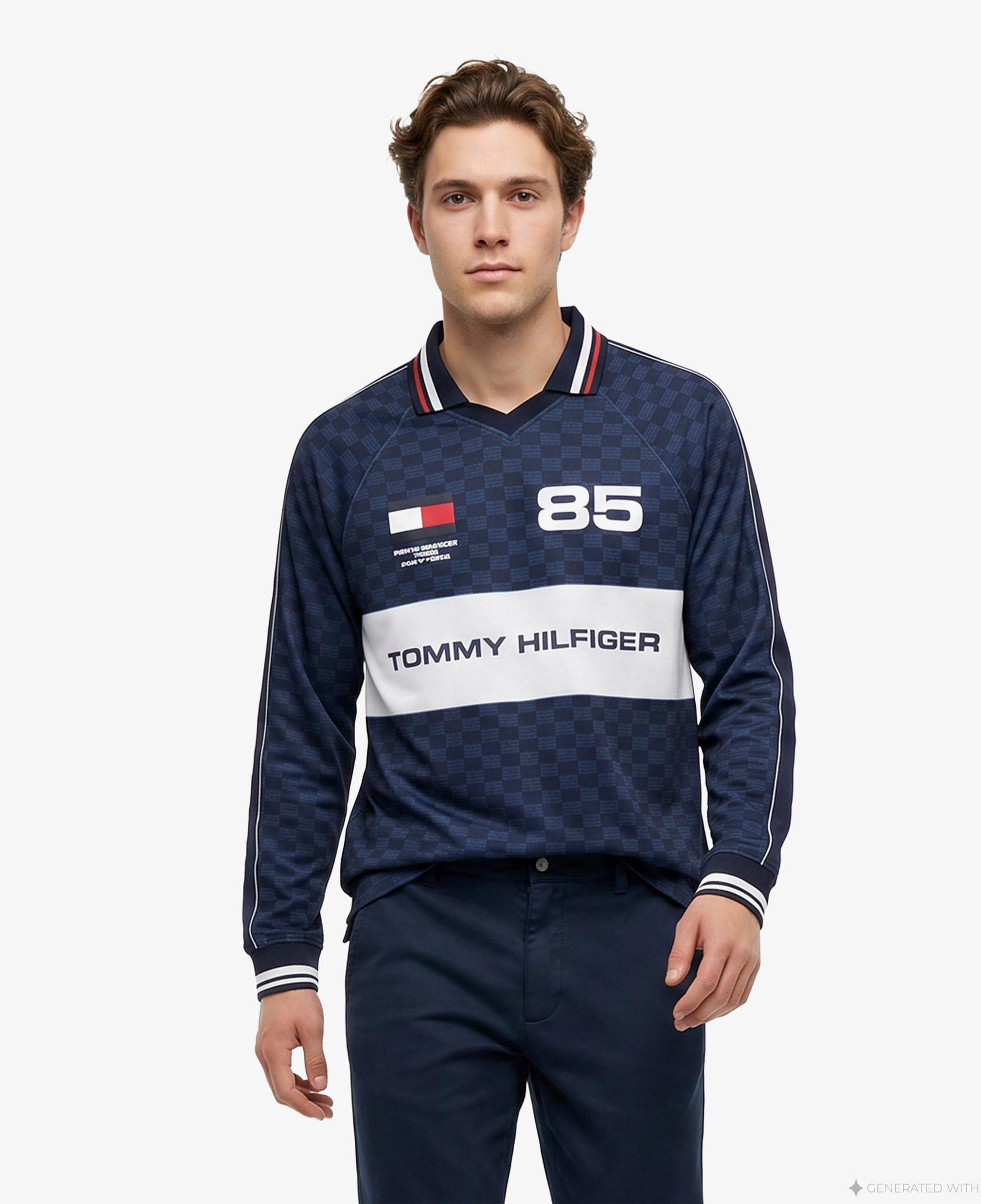 Tommy Hilfiger Countries Pique Printed Rugby Erkek Lacivert Sweatshirt