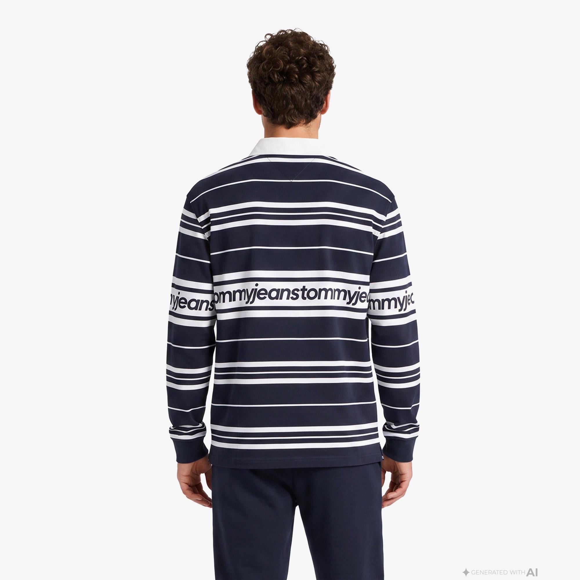 Tommy Hilfiger Branded Stripe Rugby Erkek Lacivert Polo