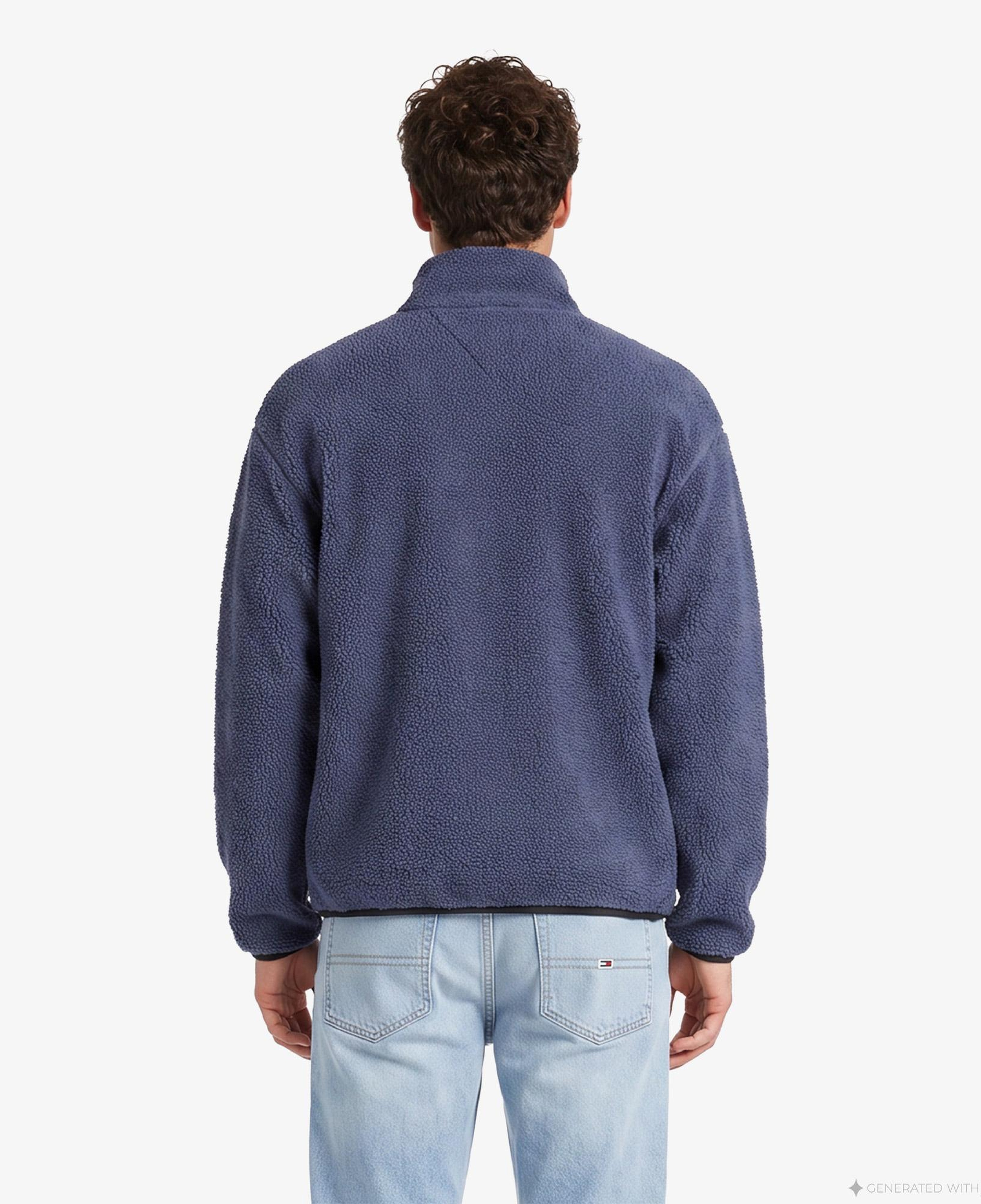 Tommy Hilfiger Badge Zip-Thru Teddy Erkek Mavi Polar Sweatshirt