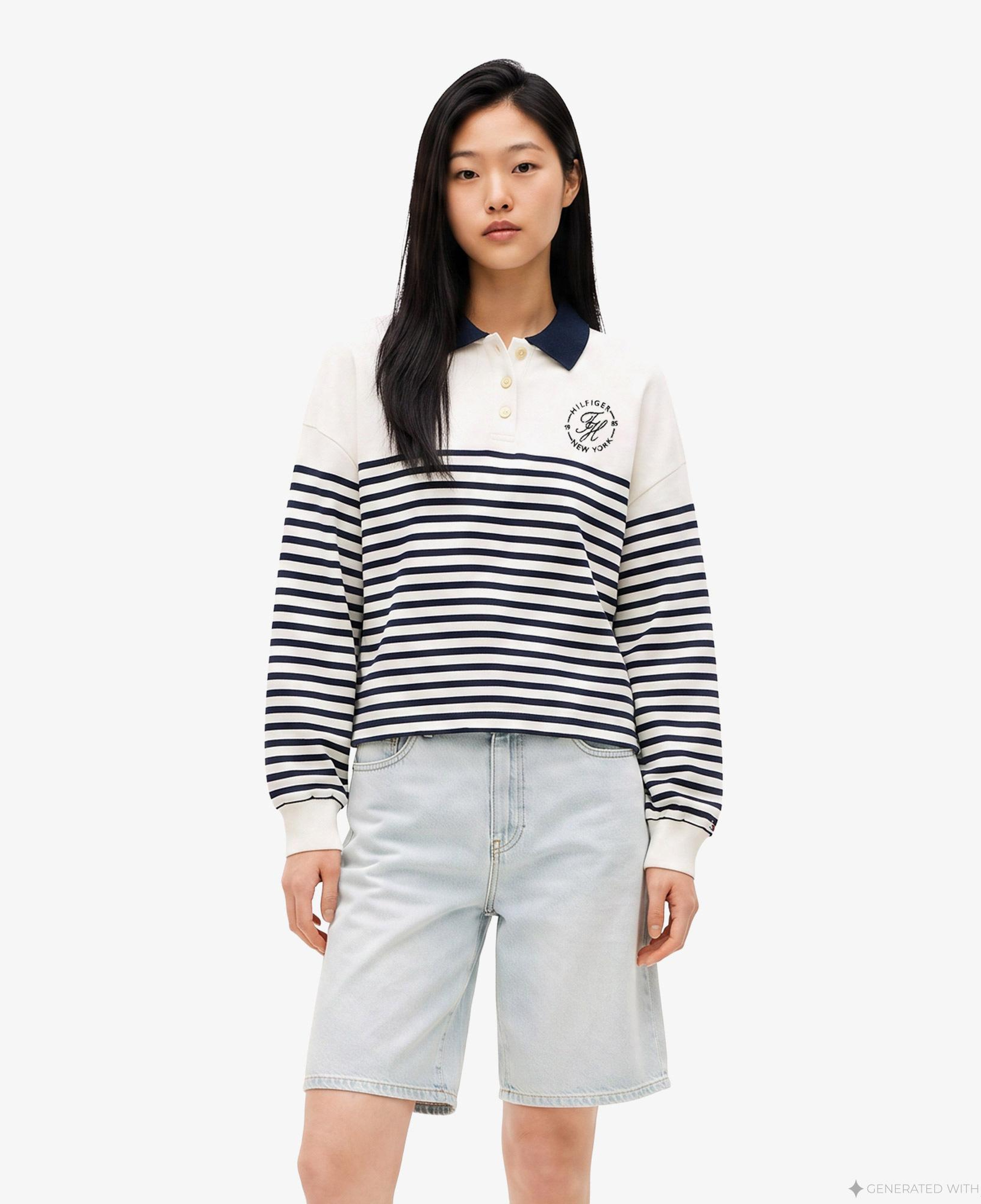 Tommy Hilfiger Roundal Collar Kadın Beyaz Sweatshirt
