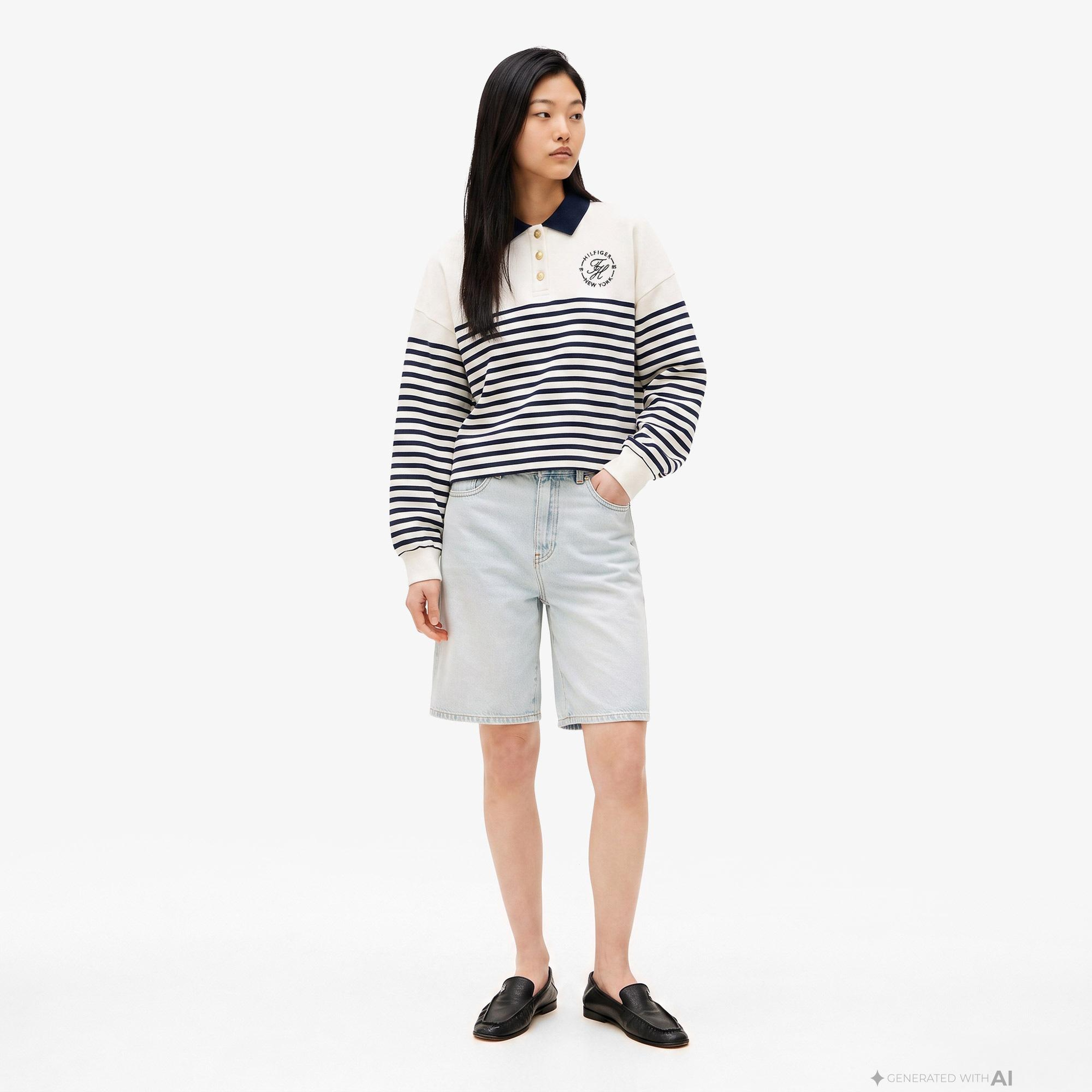 Tommy Hilfiger Roundal Collar Kadın Beyaz Sweatshirt