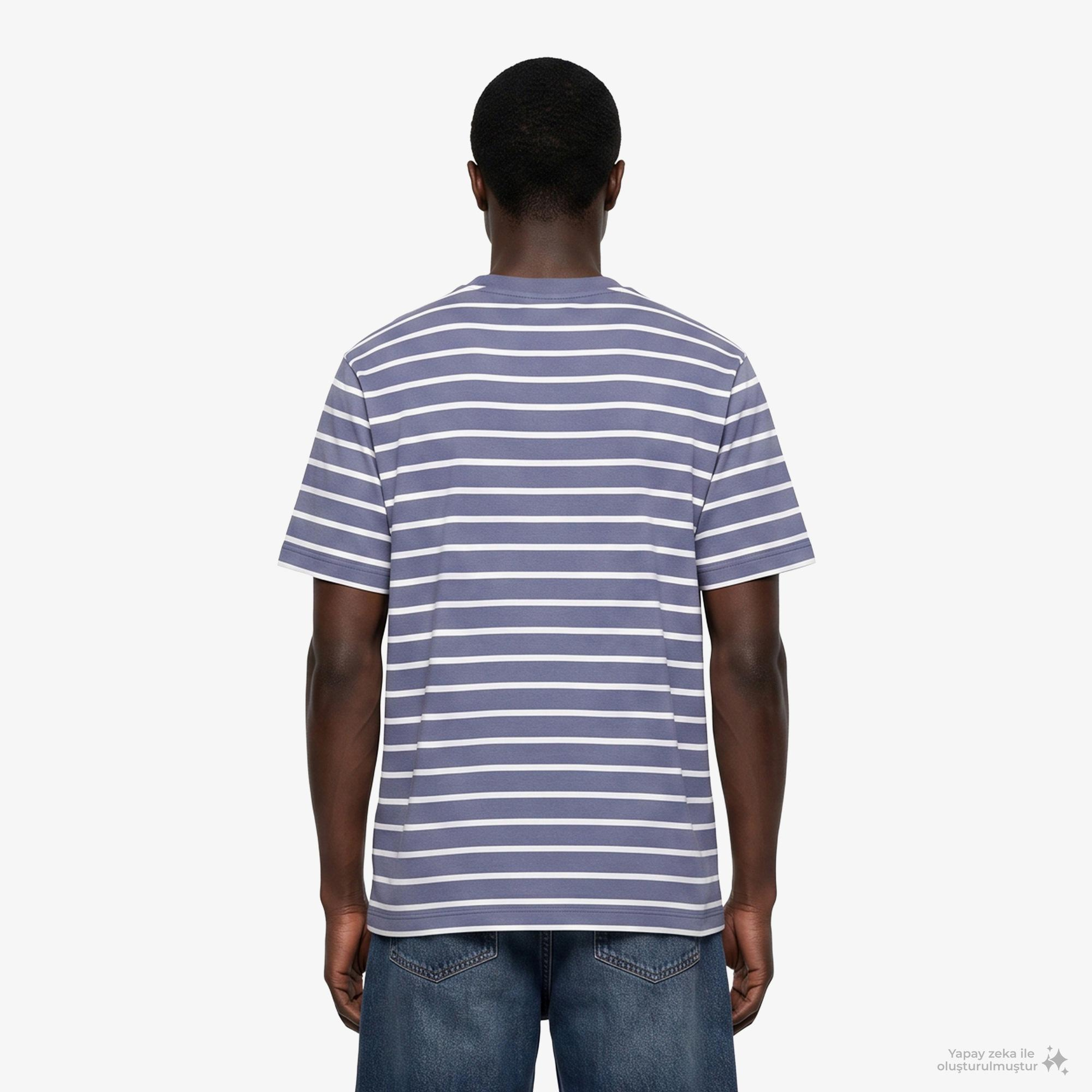 Calvin Klein 16S Stripe Easy Logo Erkek Mavi T-Shirt