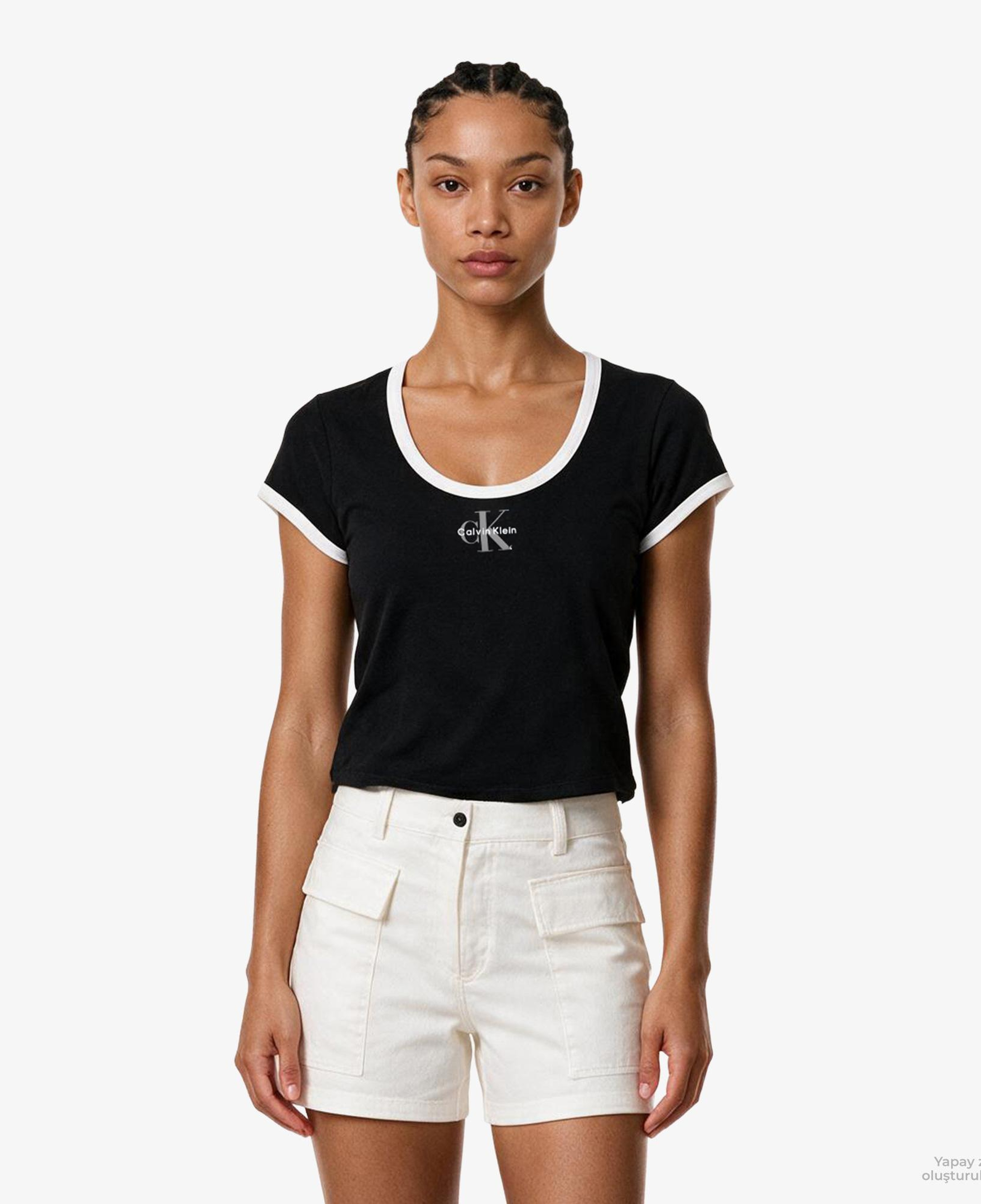 Calvin Klein Monologo Scoop Baby Kadın Siyah T-Shirt