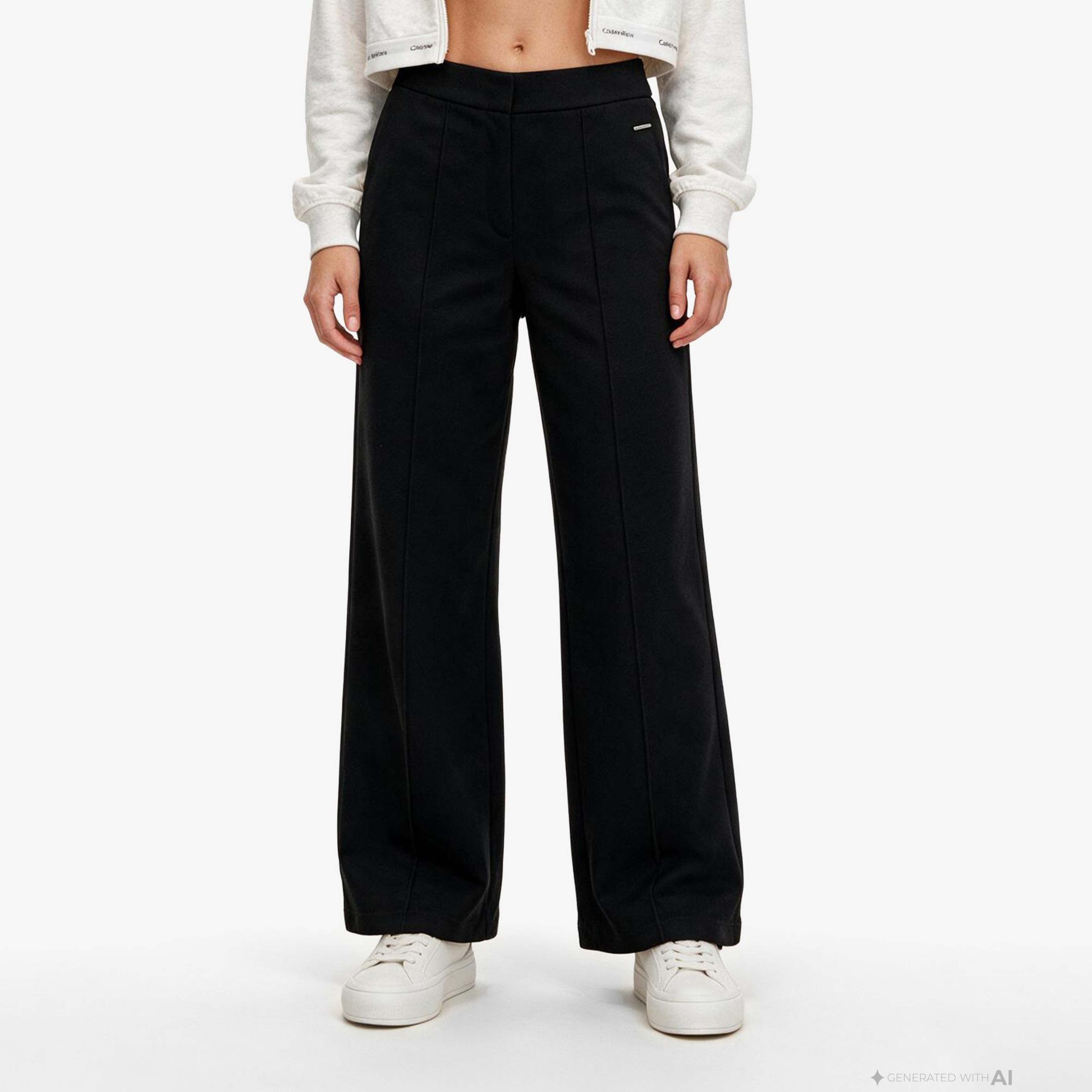 Calvin Klein Interlock Wide Leg Pull On Kadın Siyah Pantolon
