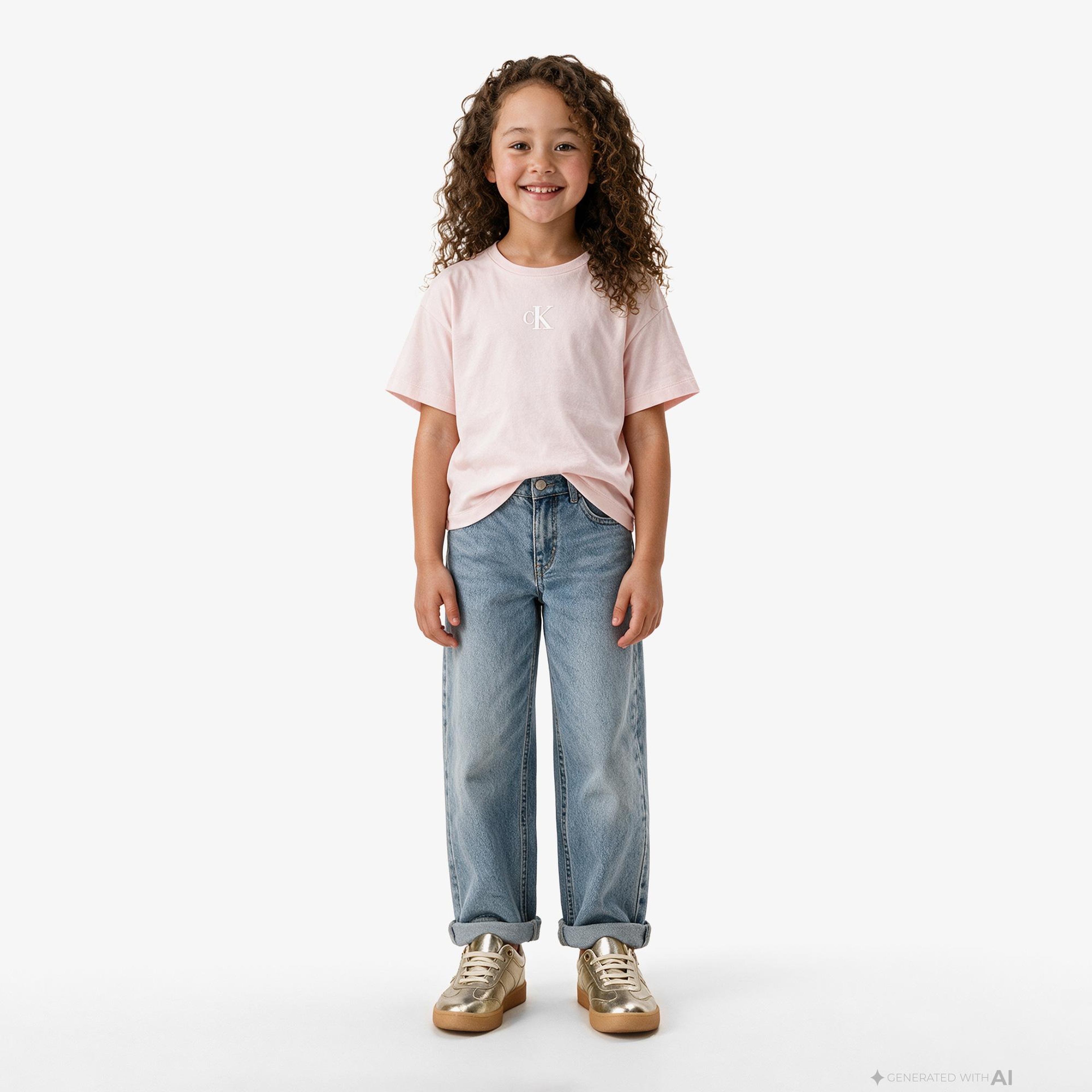 Calvin Klein Logo Boxy Çocuk Pembe T-Shirt