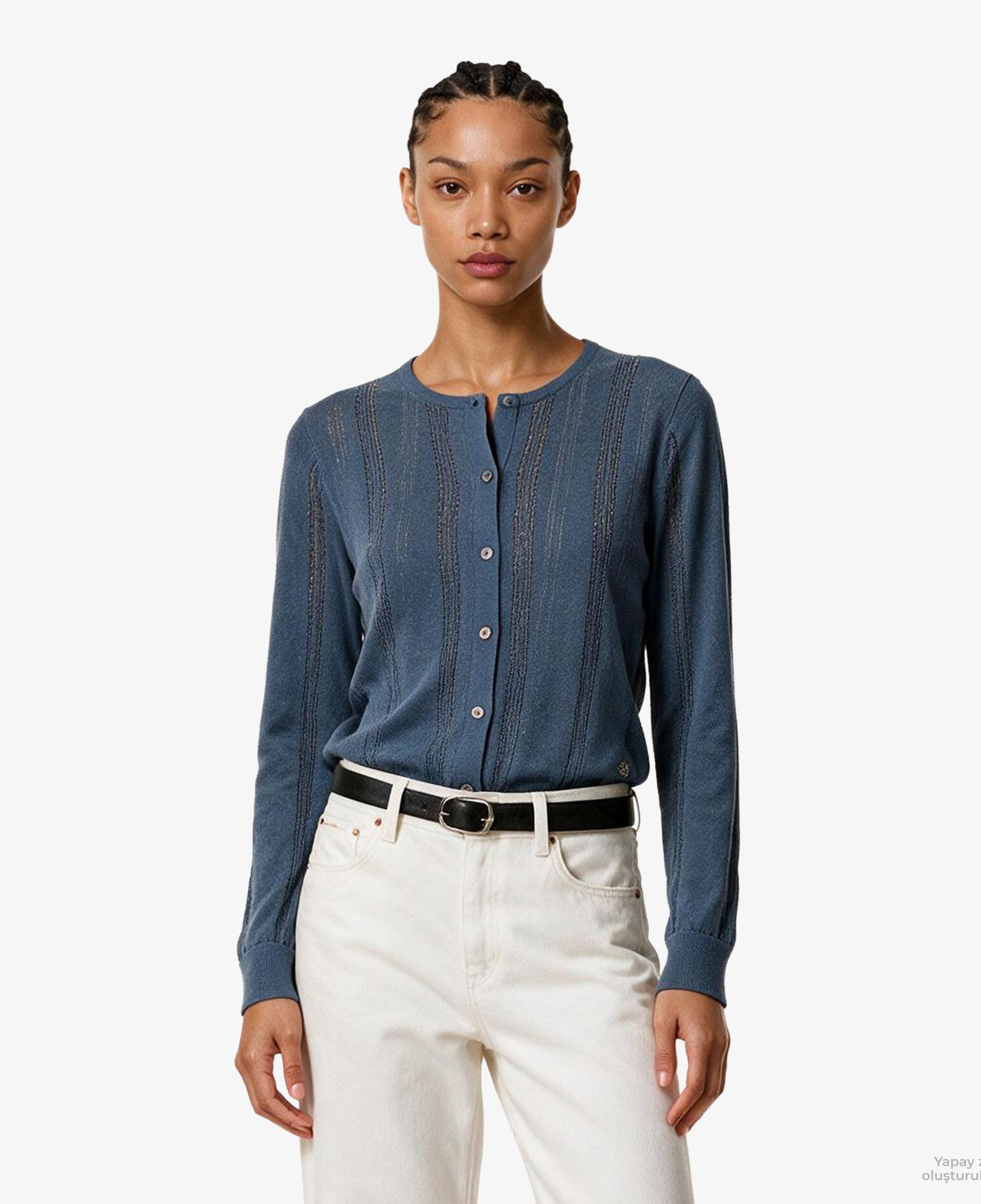 Calvin Klein Linen Blend Cardigan Kadın Mavi Triko