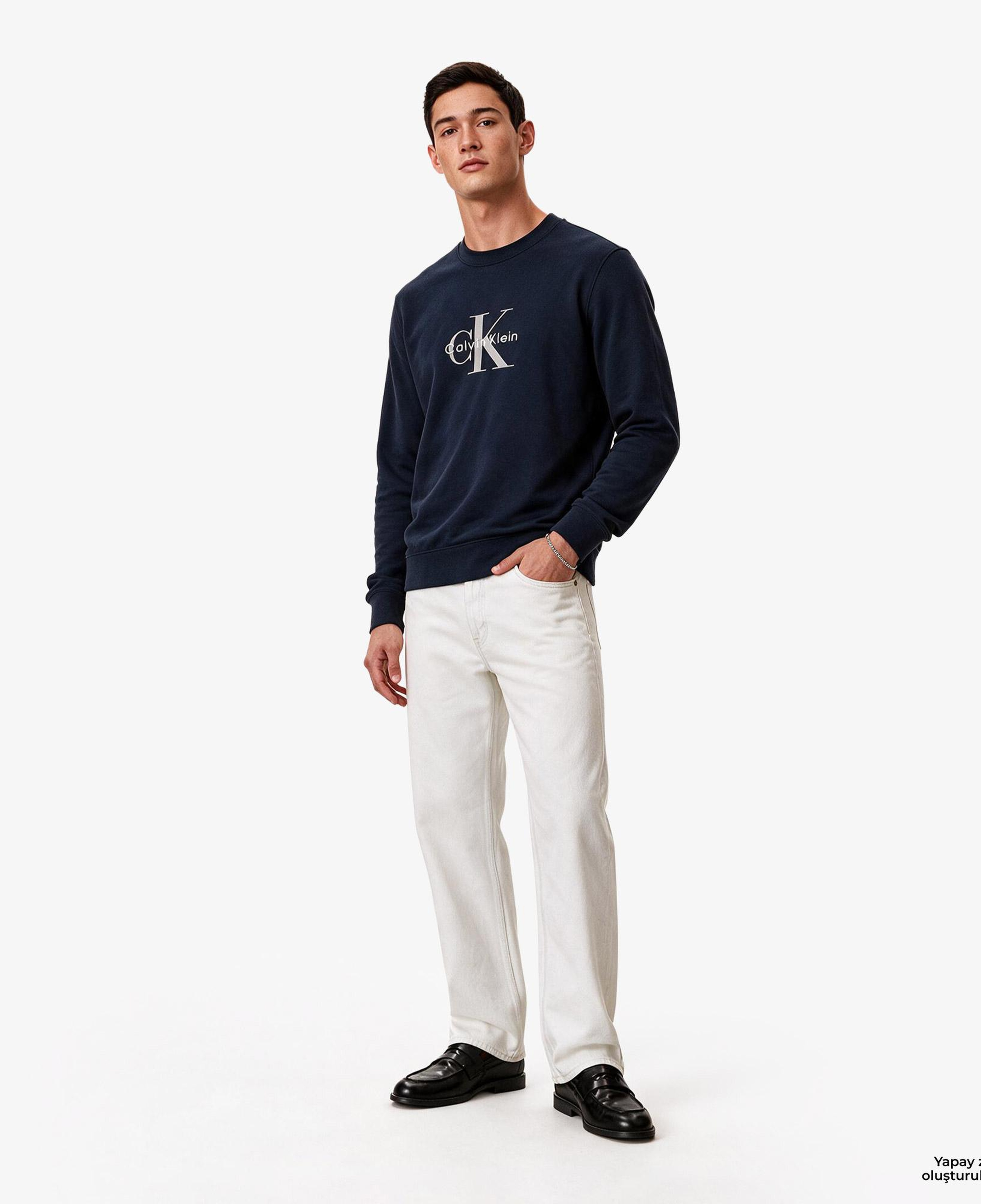 Calvin Klein Terry Monologo Erkek Mavi Sweatshirt