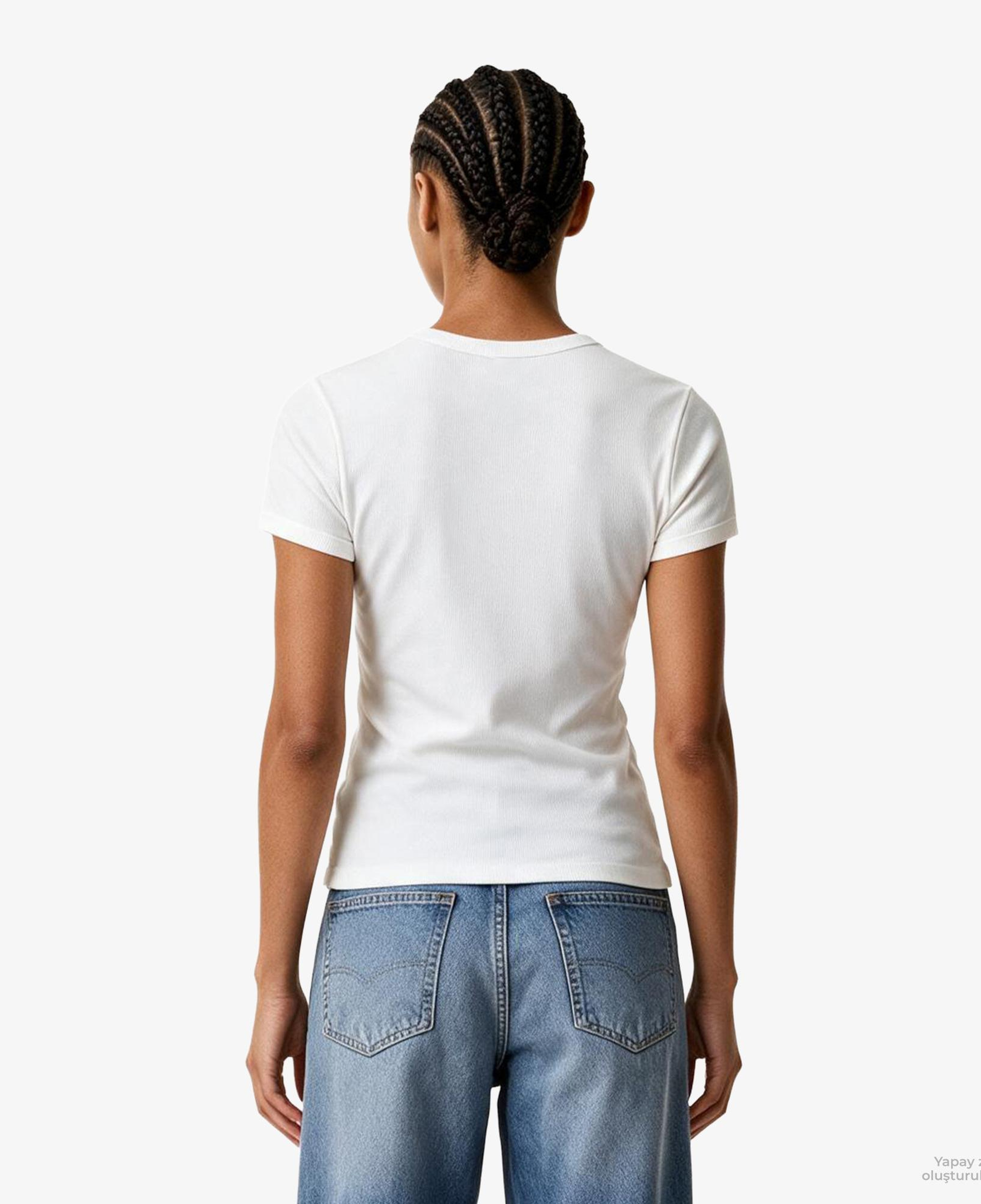 Calvin Klein Contour Rib Logo Ringer Kadın Beyaz T-Shirt