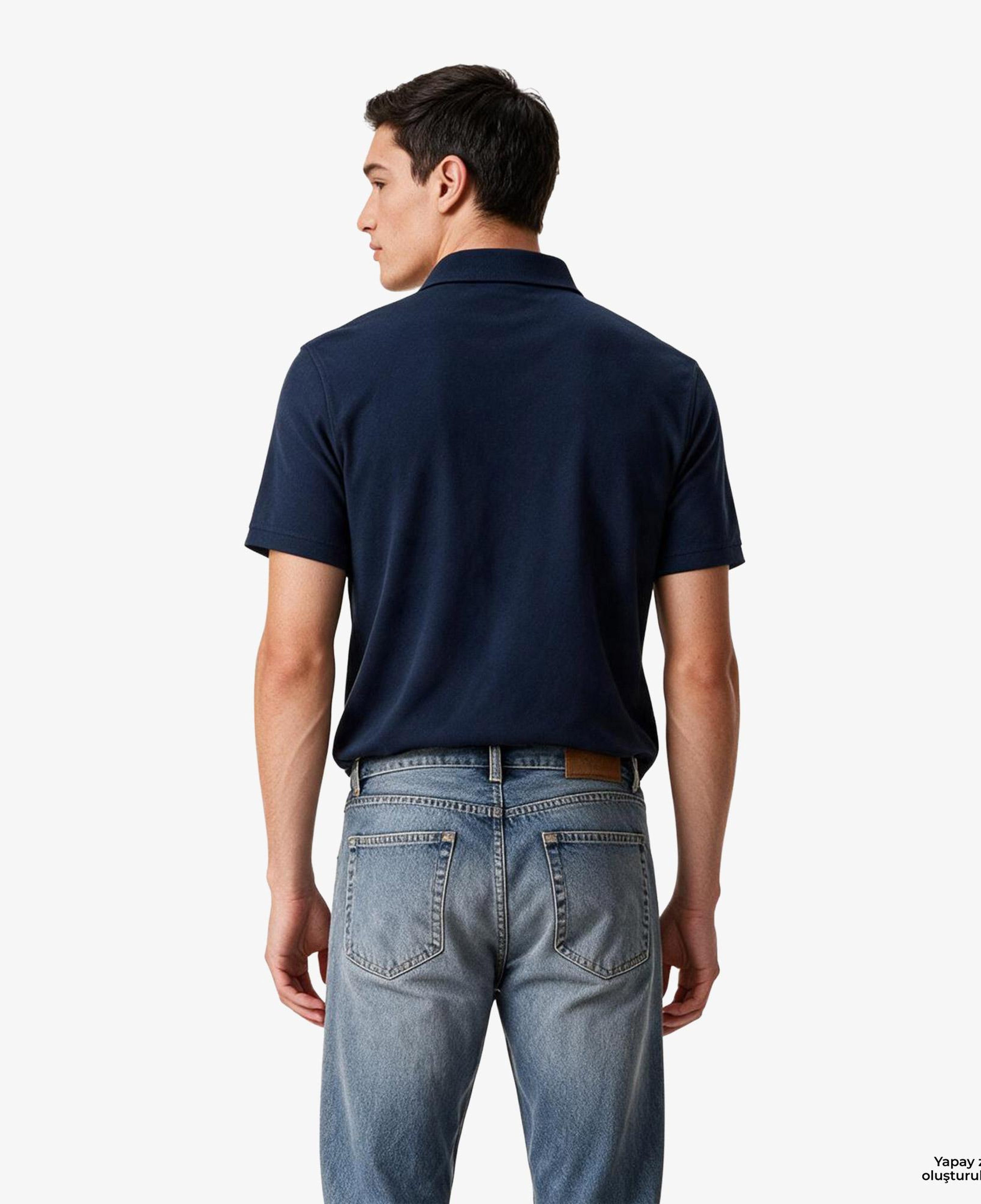 Calvin Klein Slim Supima Logo Patch Erkek Mavi Polo