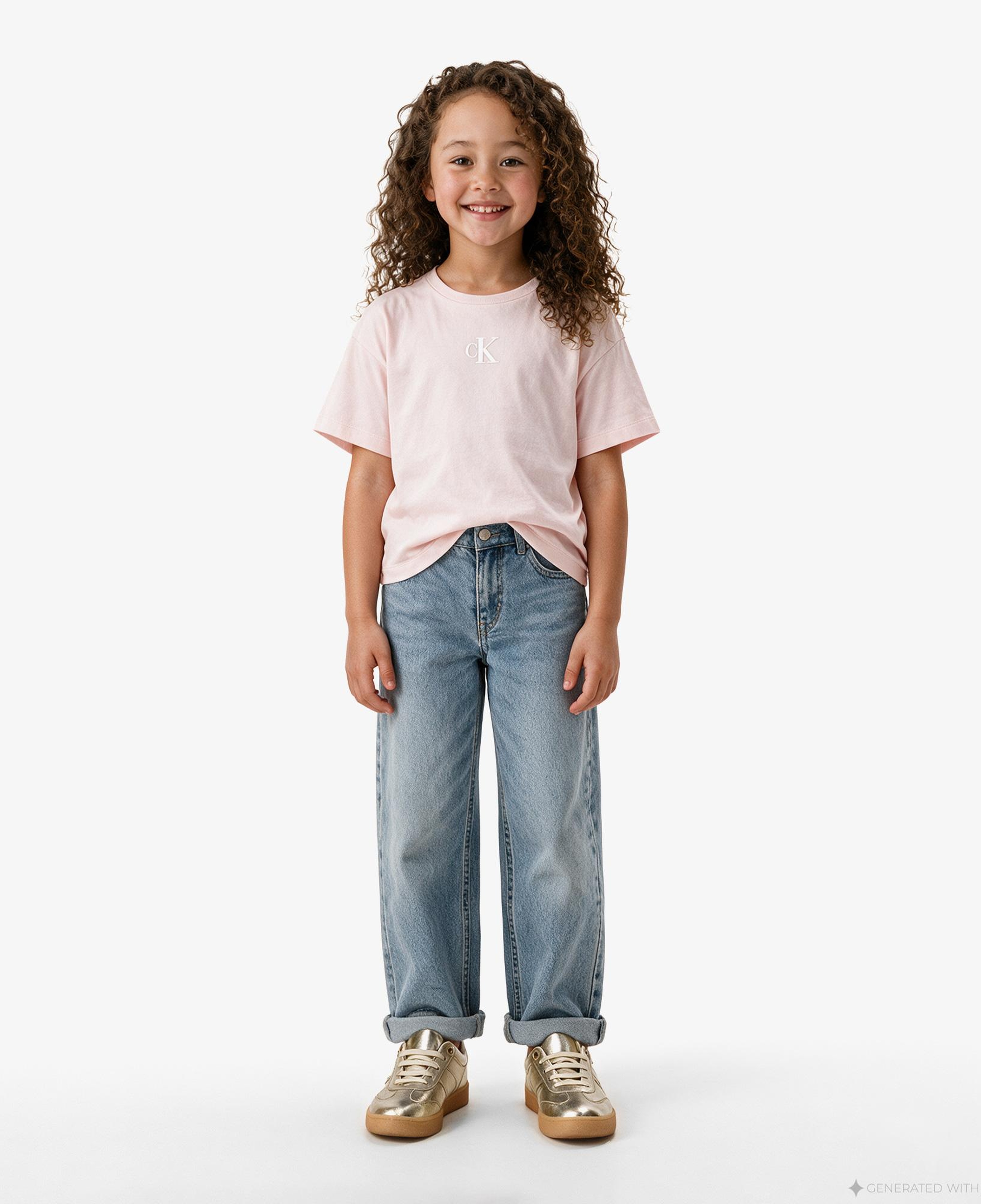 Calvin Klein Logo Boxy Çocuk Pembe T-Shirt