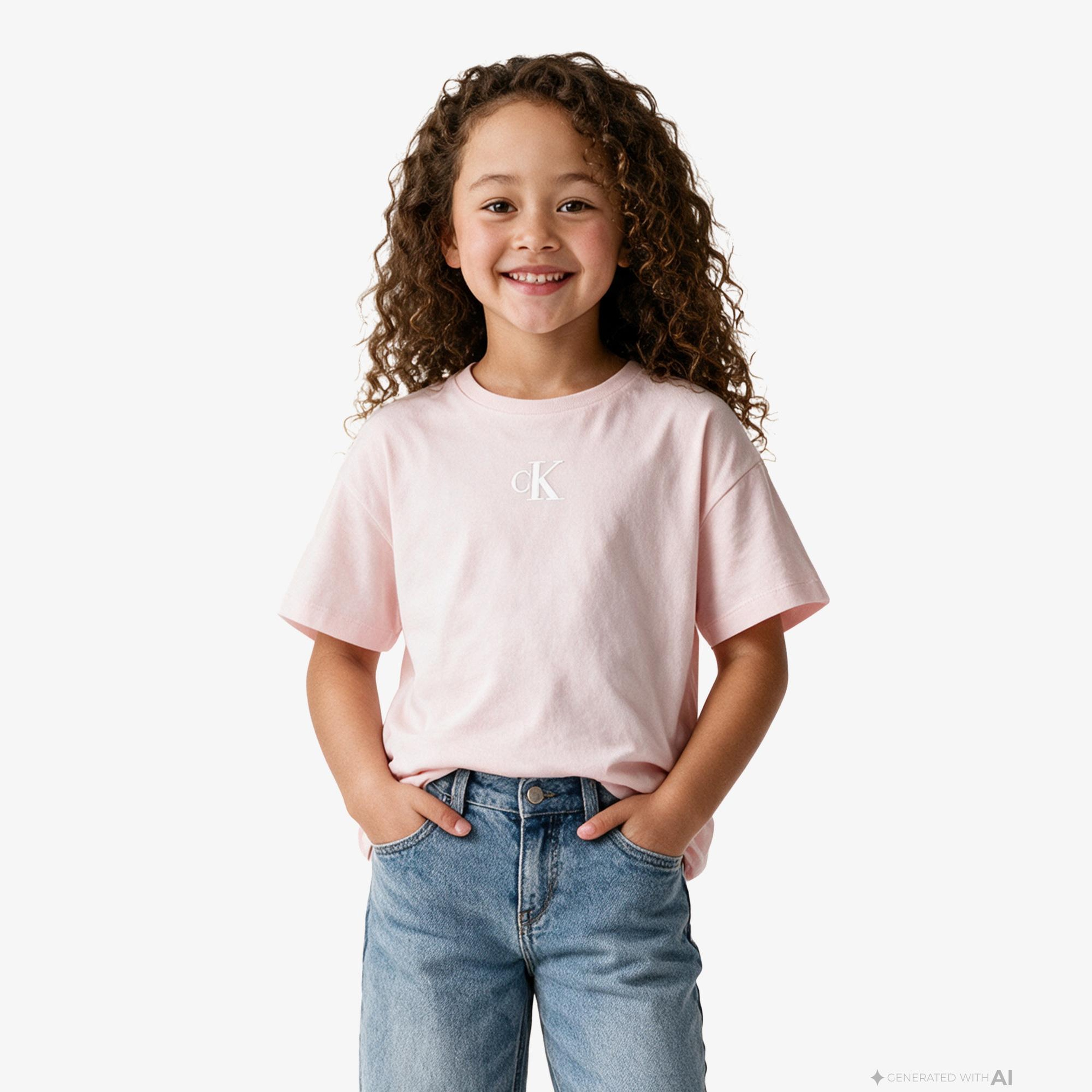 Calvin Klein Logo Boxy Çocuk Pembe T-Shirt