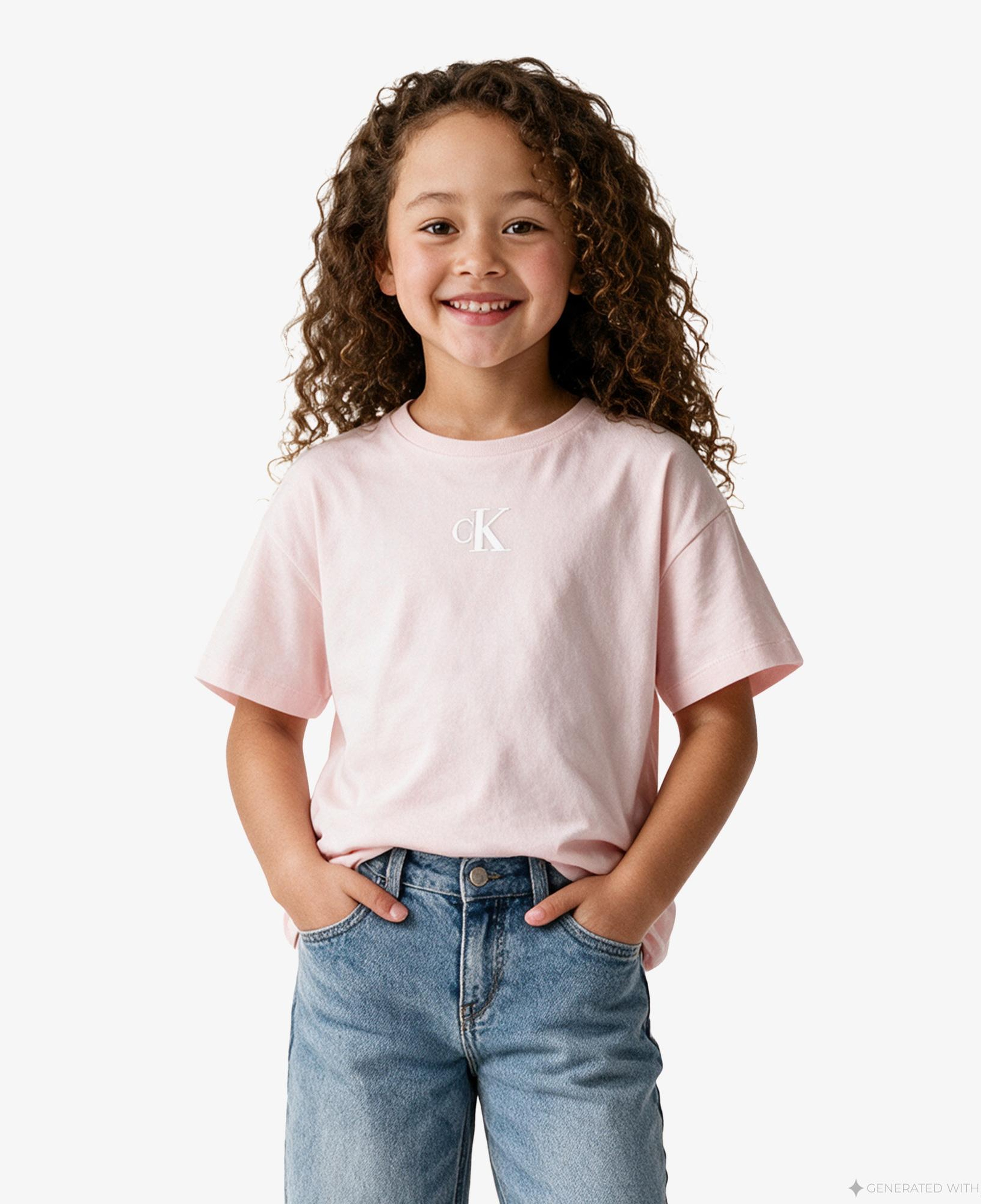 Calvin Klein Logo Boxy Çocuk Pembe T-Shirt