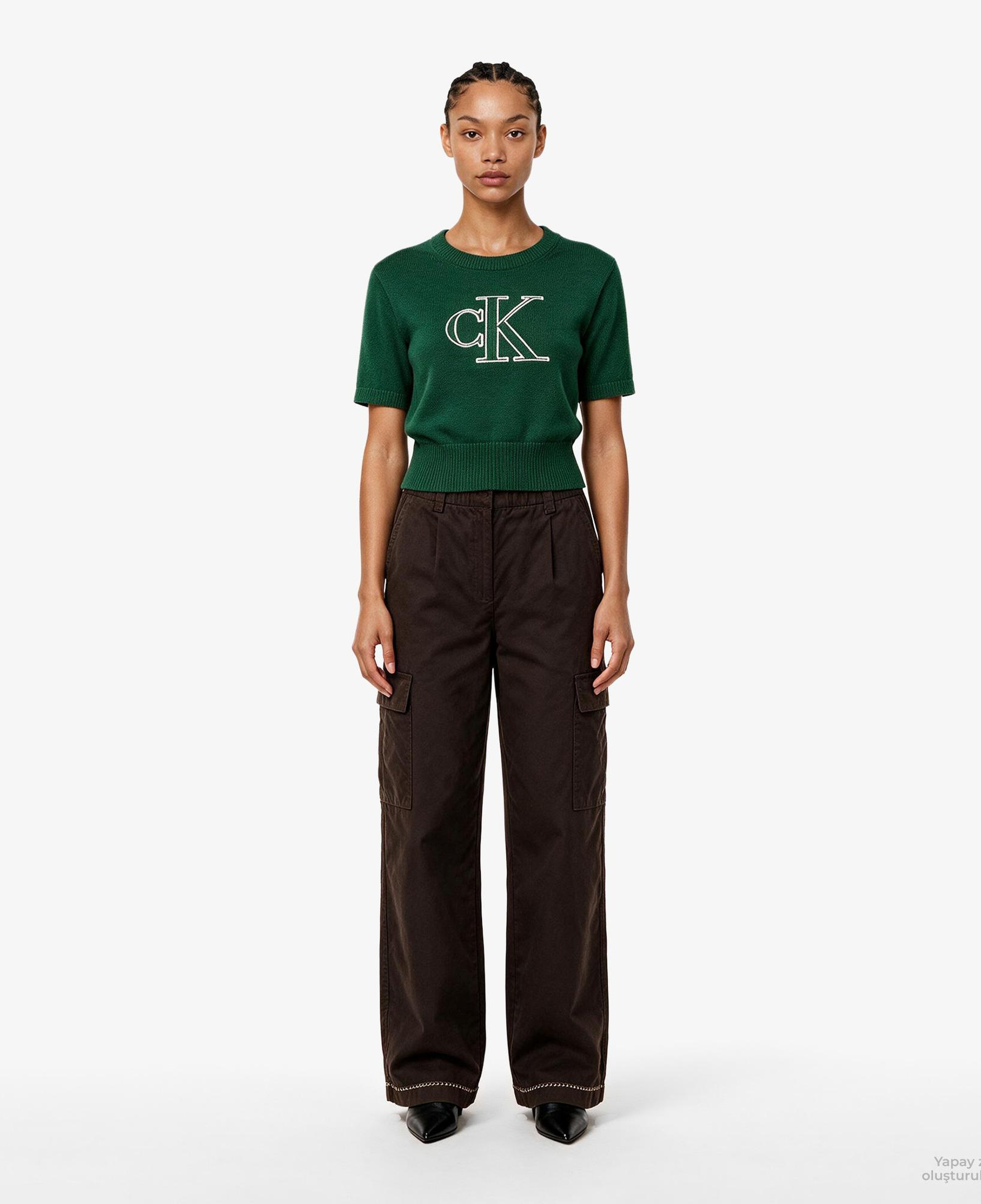 Calvin Klein Cotton EWaist Cargo Kadın Kahverengi Pantolon