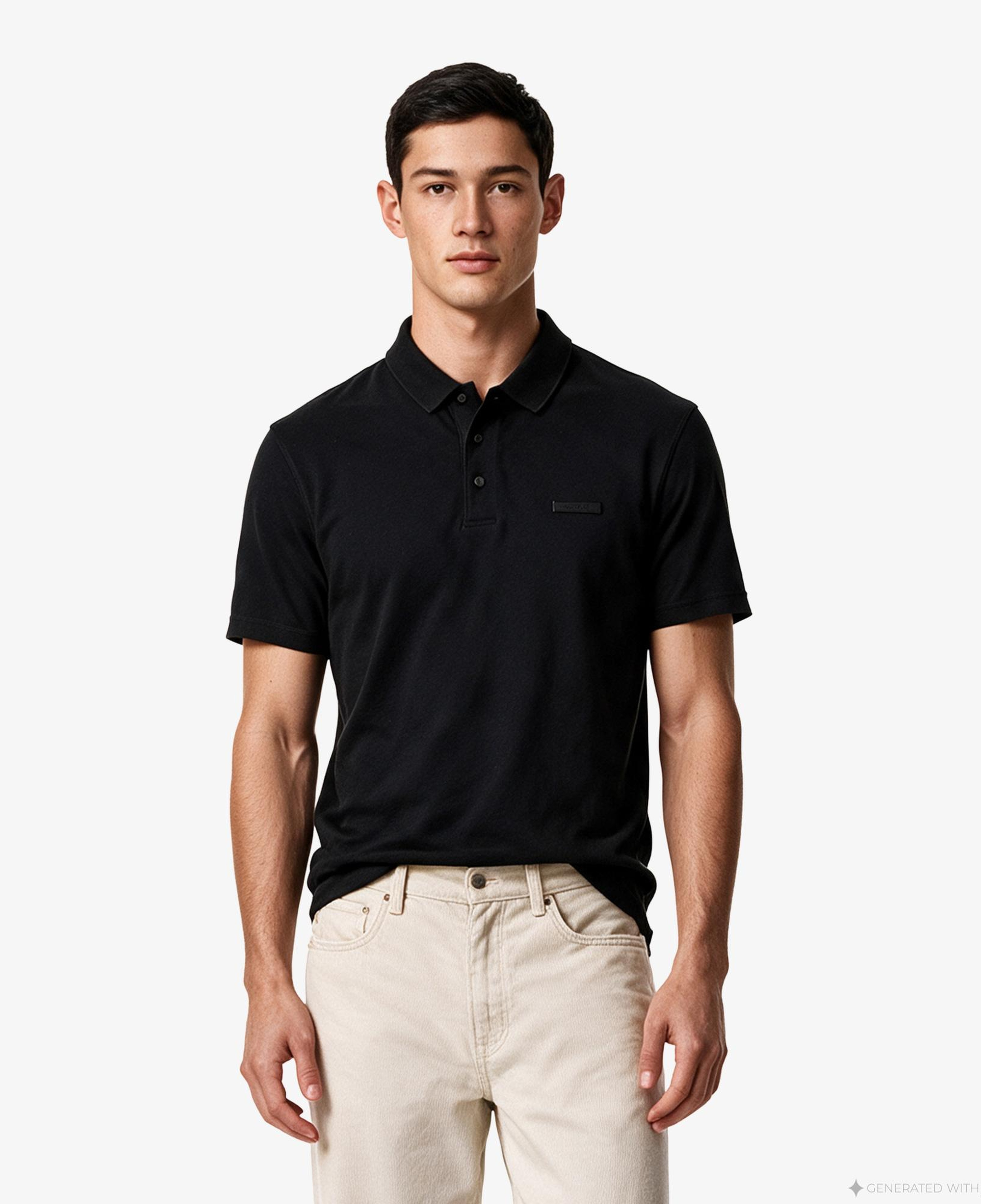 Calvin Klein Slim Supima Logo Patch Erkek Siyah Polo