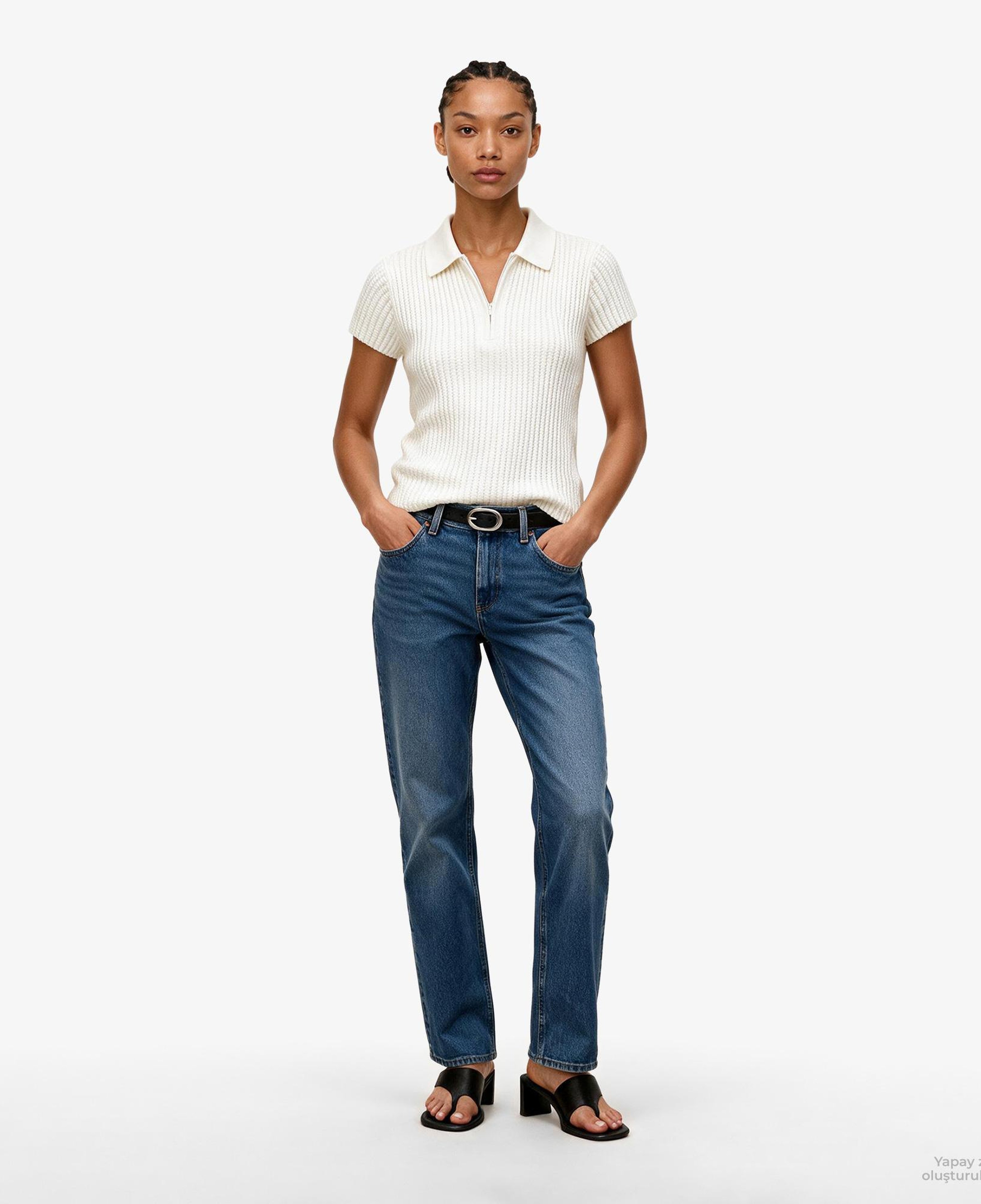 Calvin Klein Zıgzag Rib Zip Up Kadın Beyaz Triko