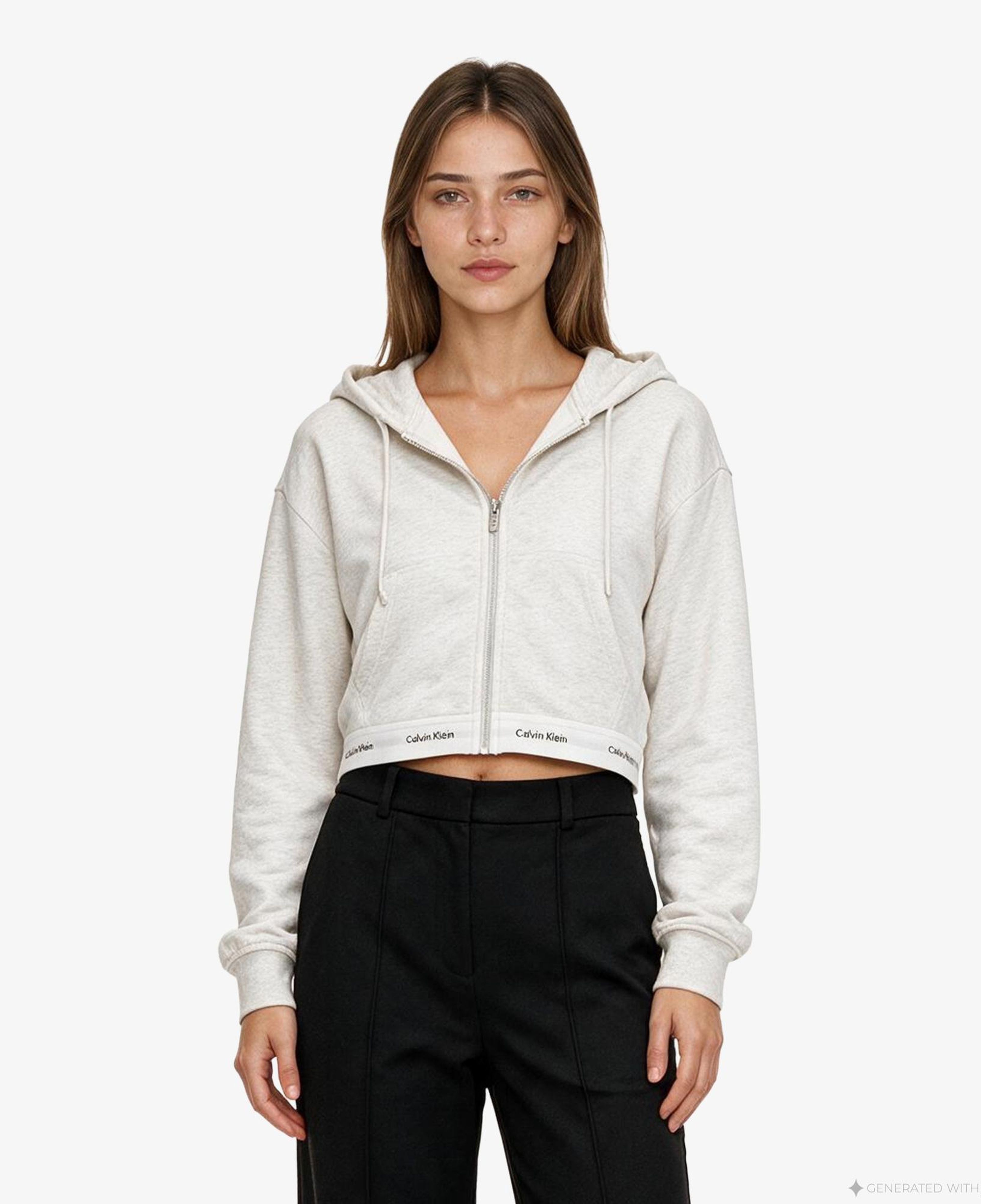 Calvin Klein Terry Logo Waist Cropped Kadın Gri Sweatshirt