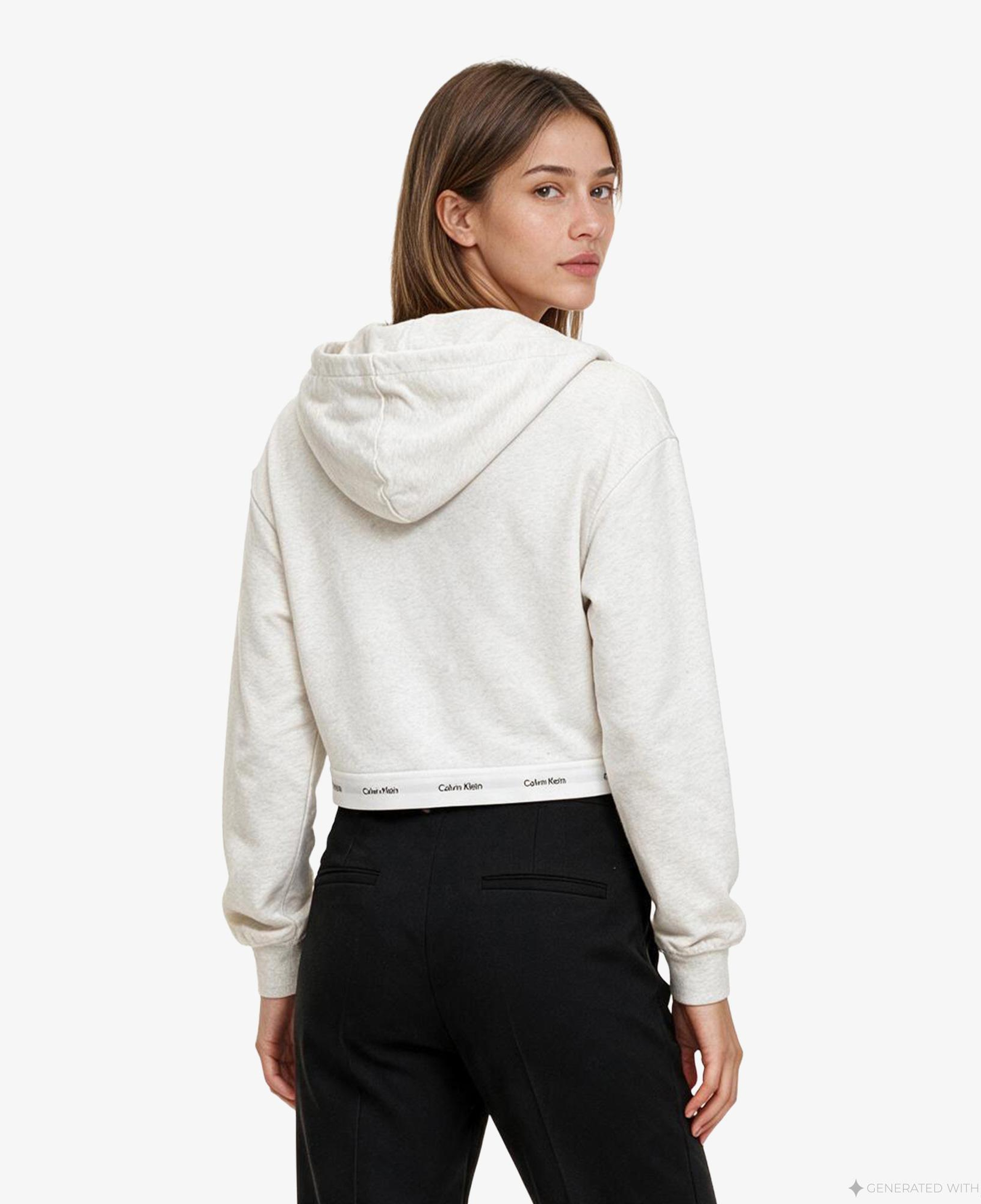 Calvin Klein Terry Logo Waist Cropped Kadın Gri Sweatshirt
