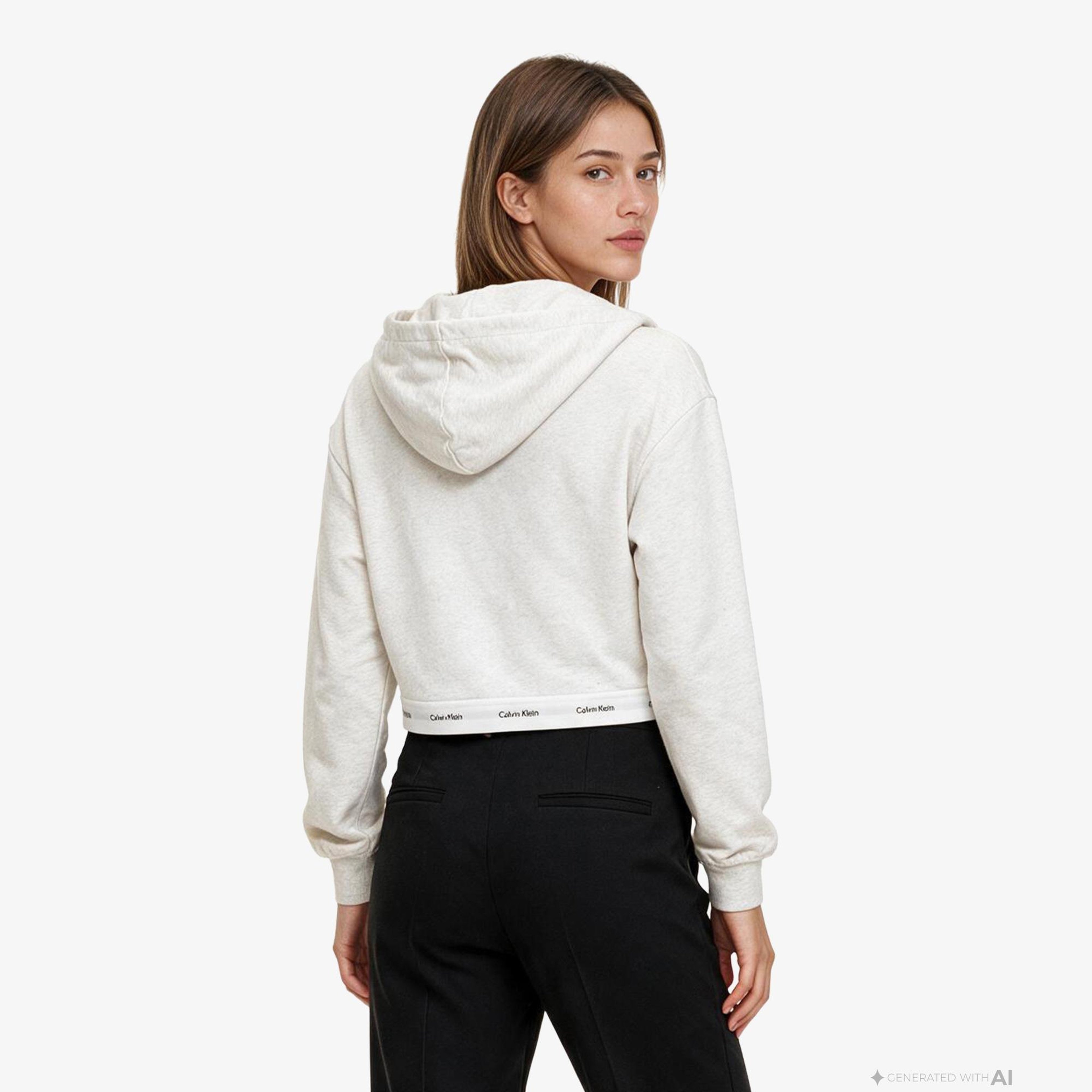 Calvin Klein Terry Logo Waist Cropped Kadın Gri Sweatshirt