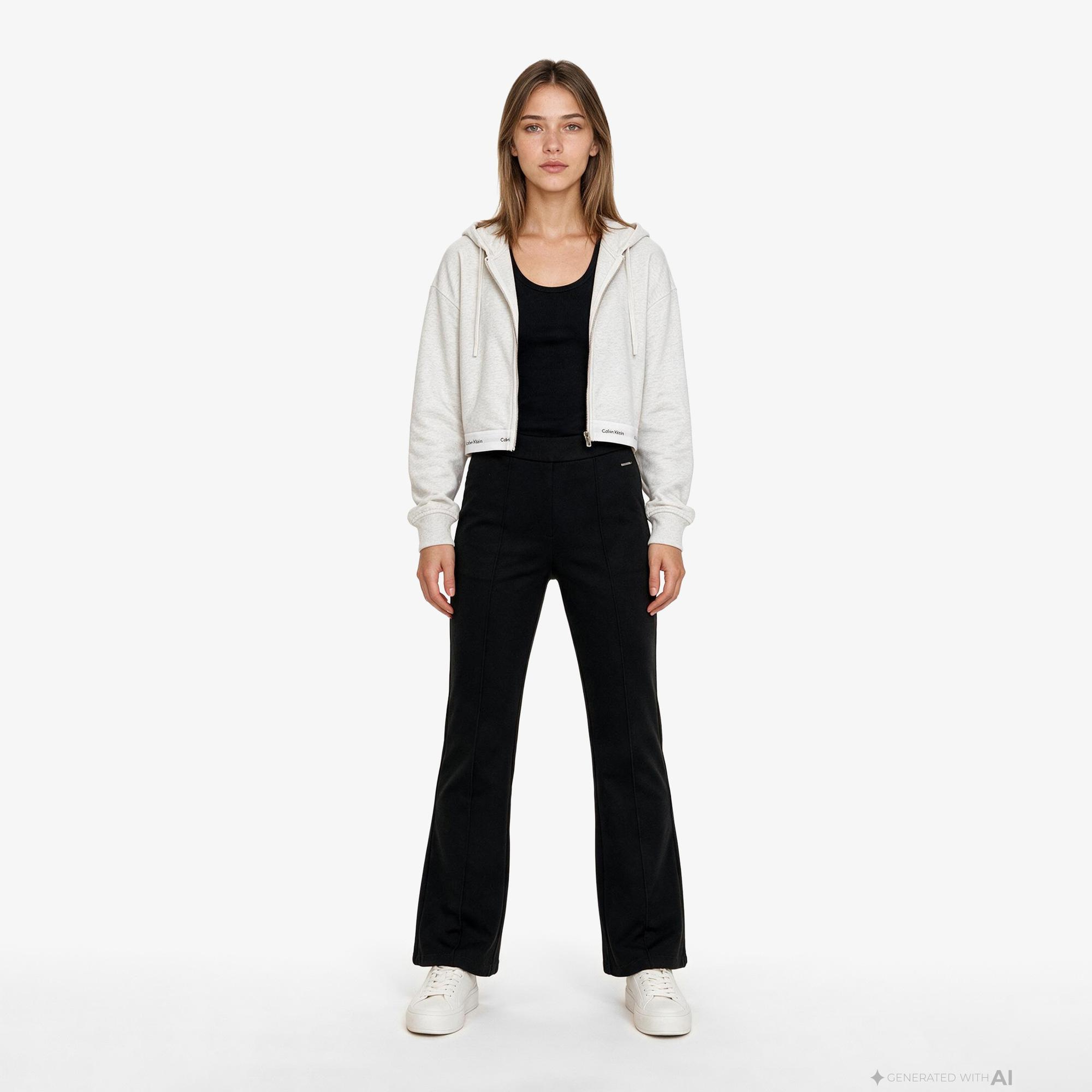 Calvin Klein Terry Logo Waist Cropped Kadın Gri Sweatshirt