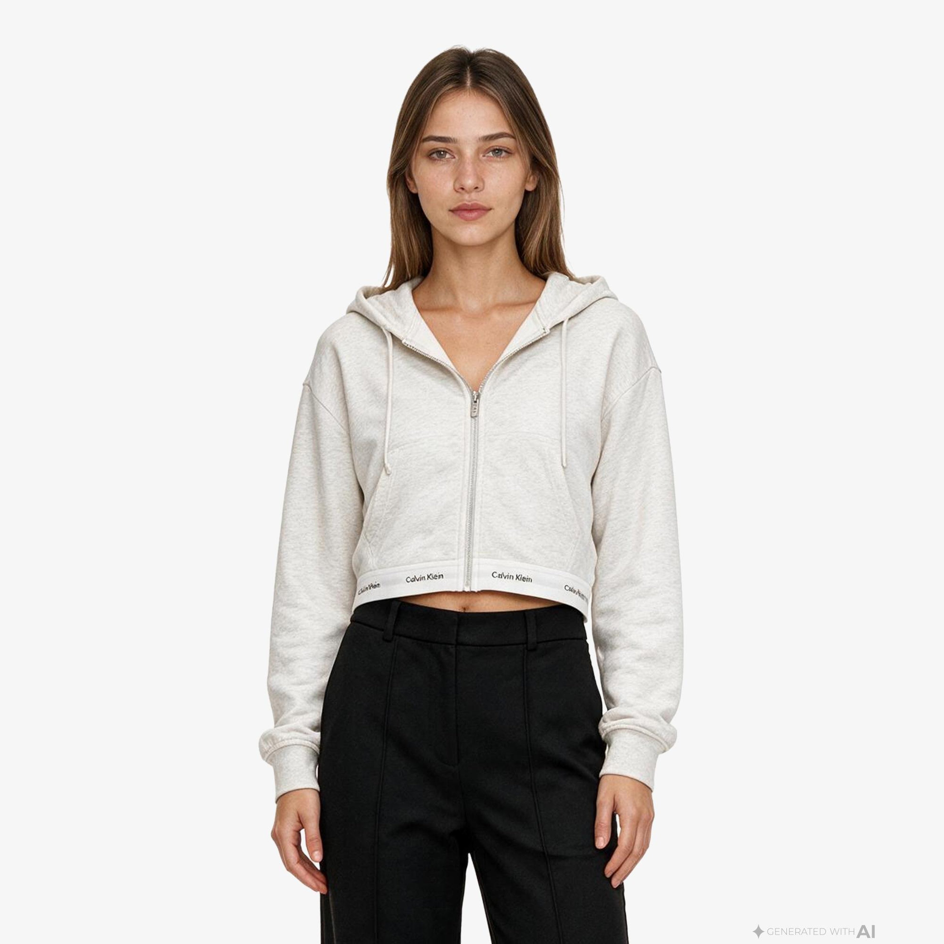 Calvin Klein Terry Logo Waist Cropped Kadın Gri Sweatshirt
