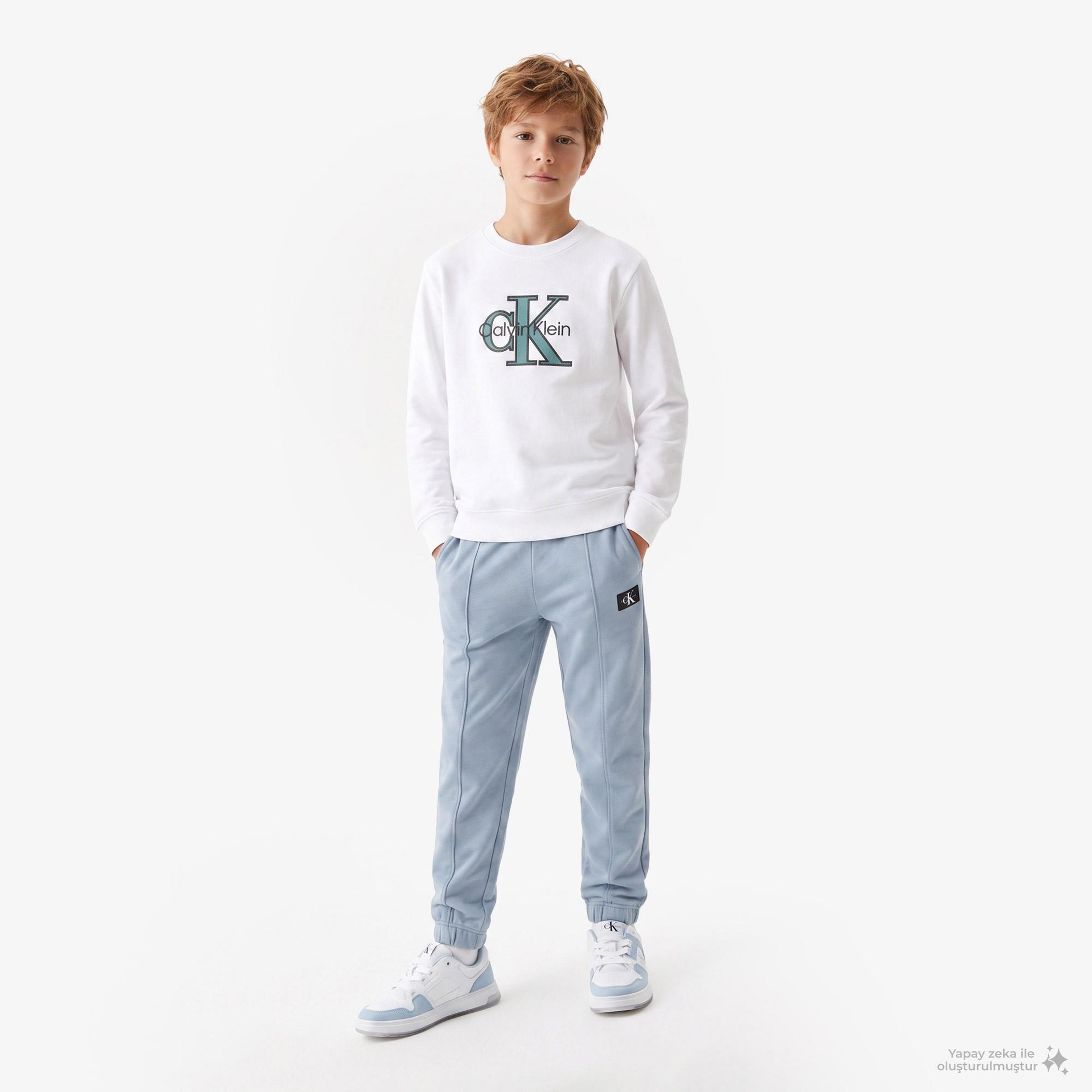 Calvin Klein Terry Monologo Çocuk Beyaz Sweatshirt